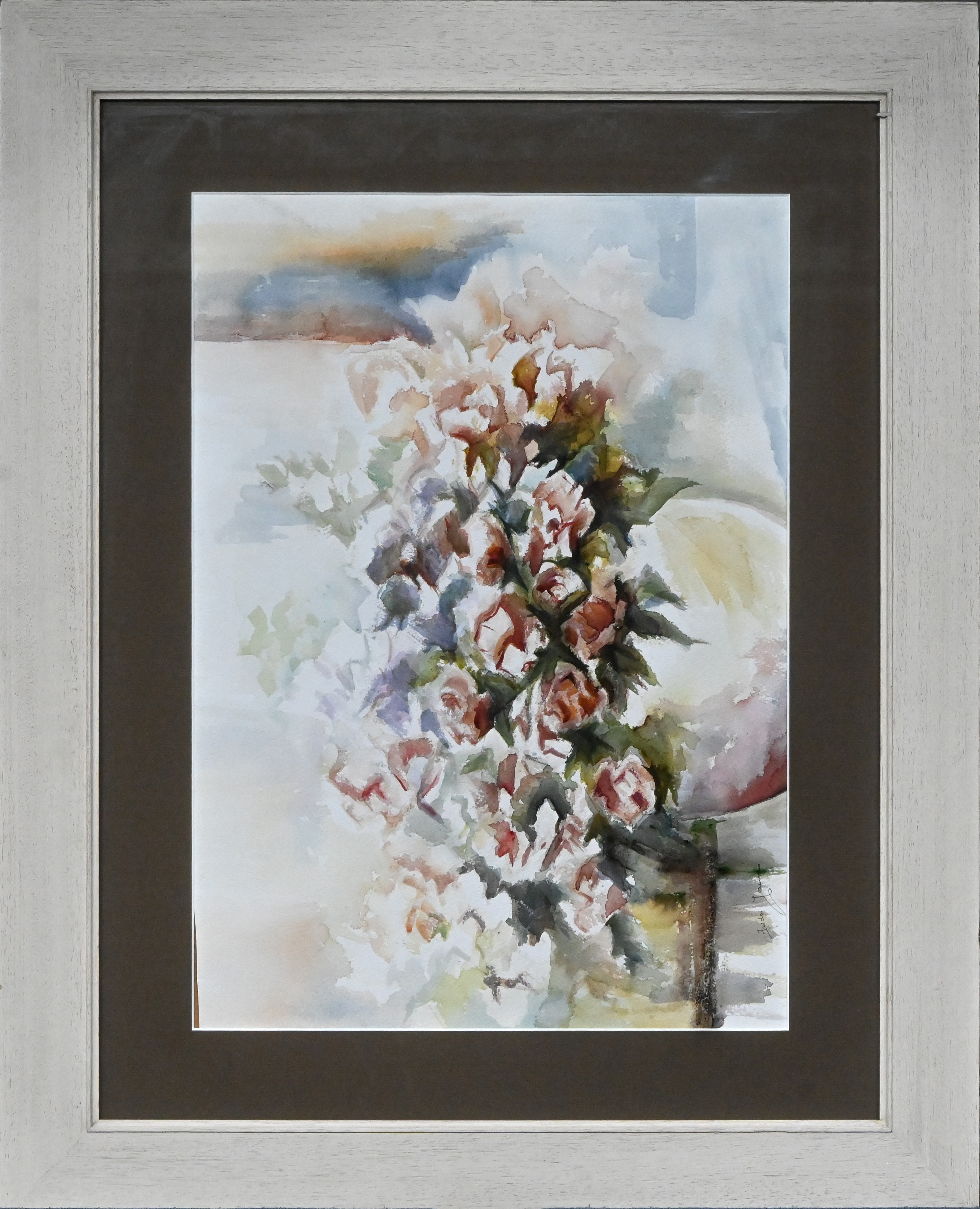 Bloemenvaas. Aquarel, getekend, Frida Janssens Bloemenvaas. Aquarel, getekend, Frida Janssens.