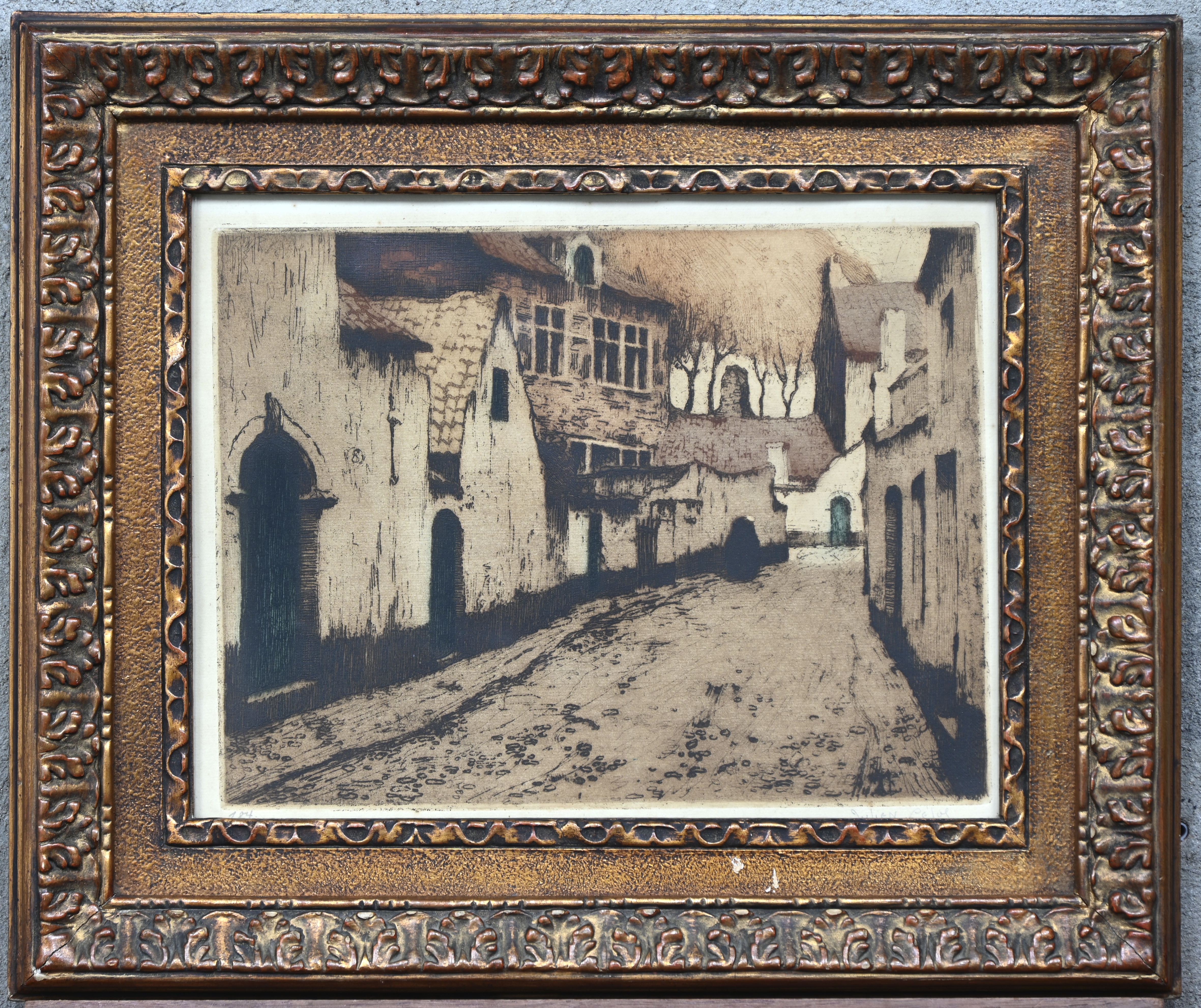 ‘Begijnhof’, een kleurenets. Getekend Julien Célos ‘Begijnhof’, een kleurenets. Getekend Julien Célos.