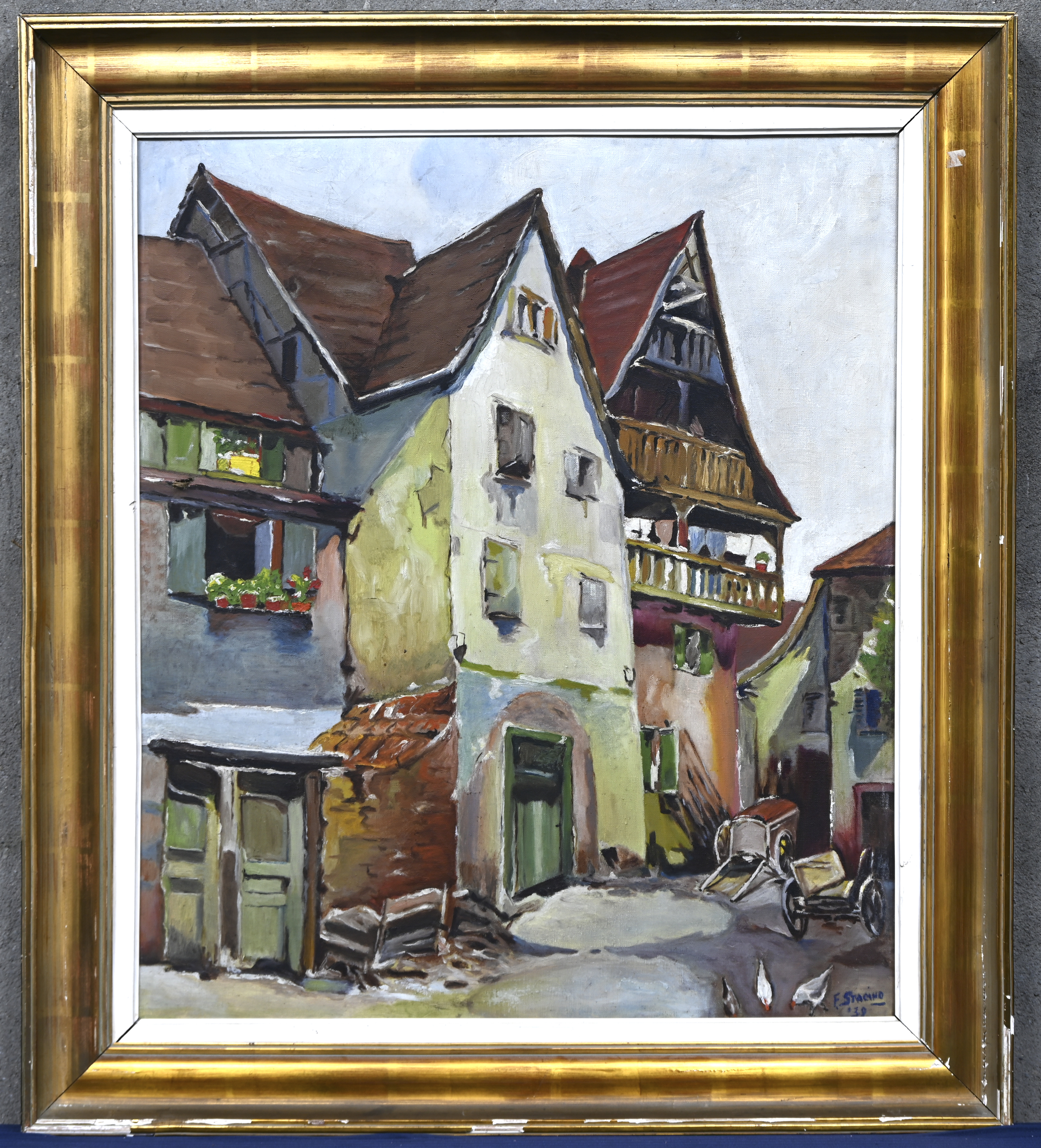 “Dorpszicht”, een schilderij, olieverf op doek, gesigneerd F. Stacino en gedateerd ‘39 “Dorpszicht”, een schilderij, olieverf op doek, gesigneerd F. Stacino en gedateerd ‘39.