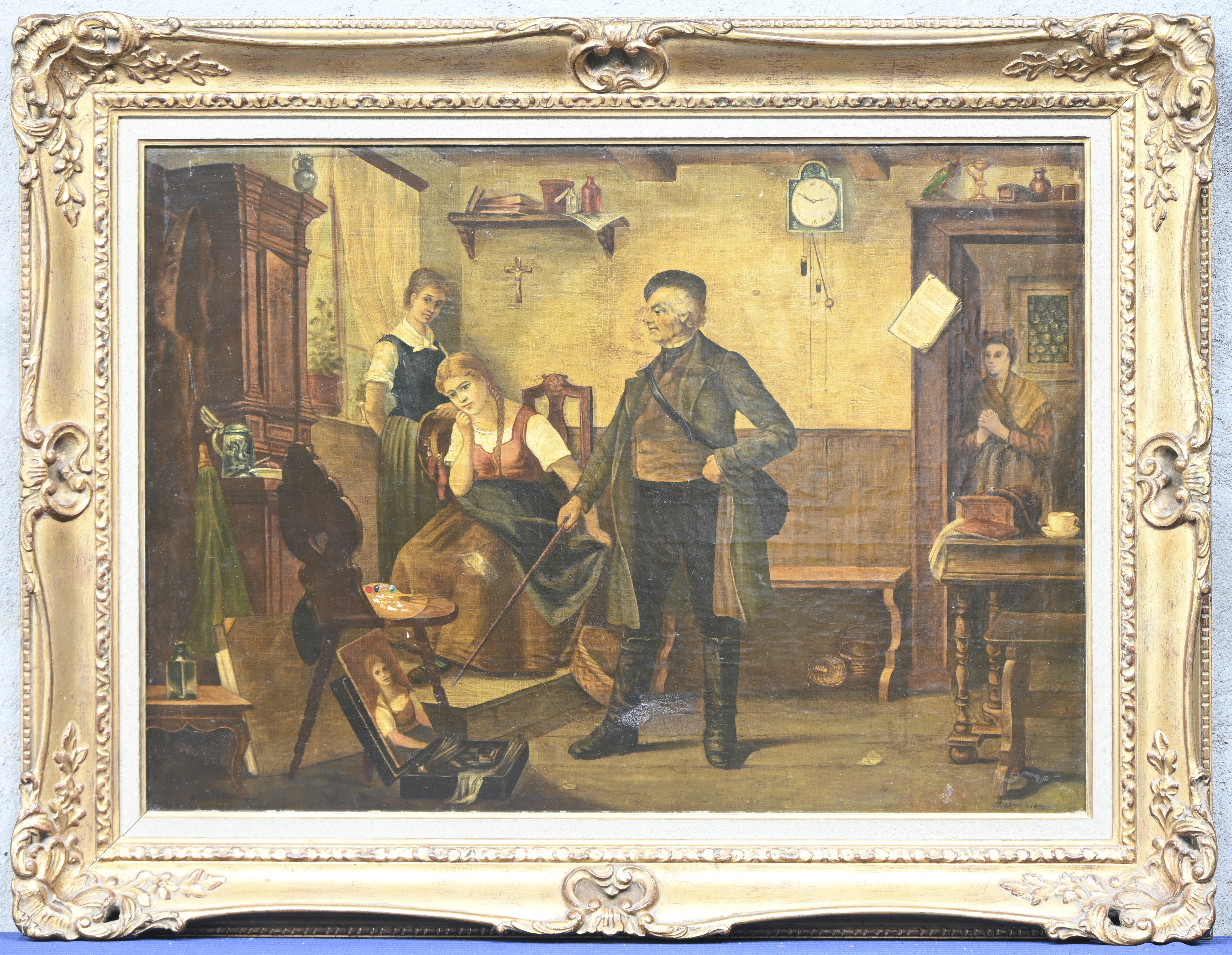 ‘De bezichtiger’. Olieverf op gemaroufleerd doek ‘De bezichtiger’. Olieverf op gemaroufleerd doek.