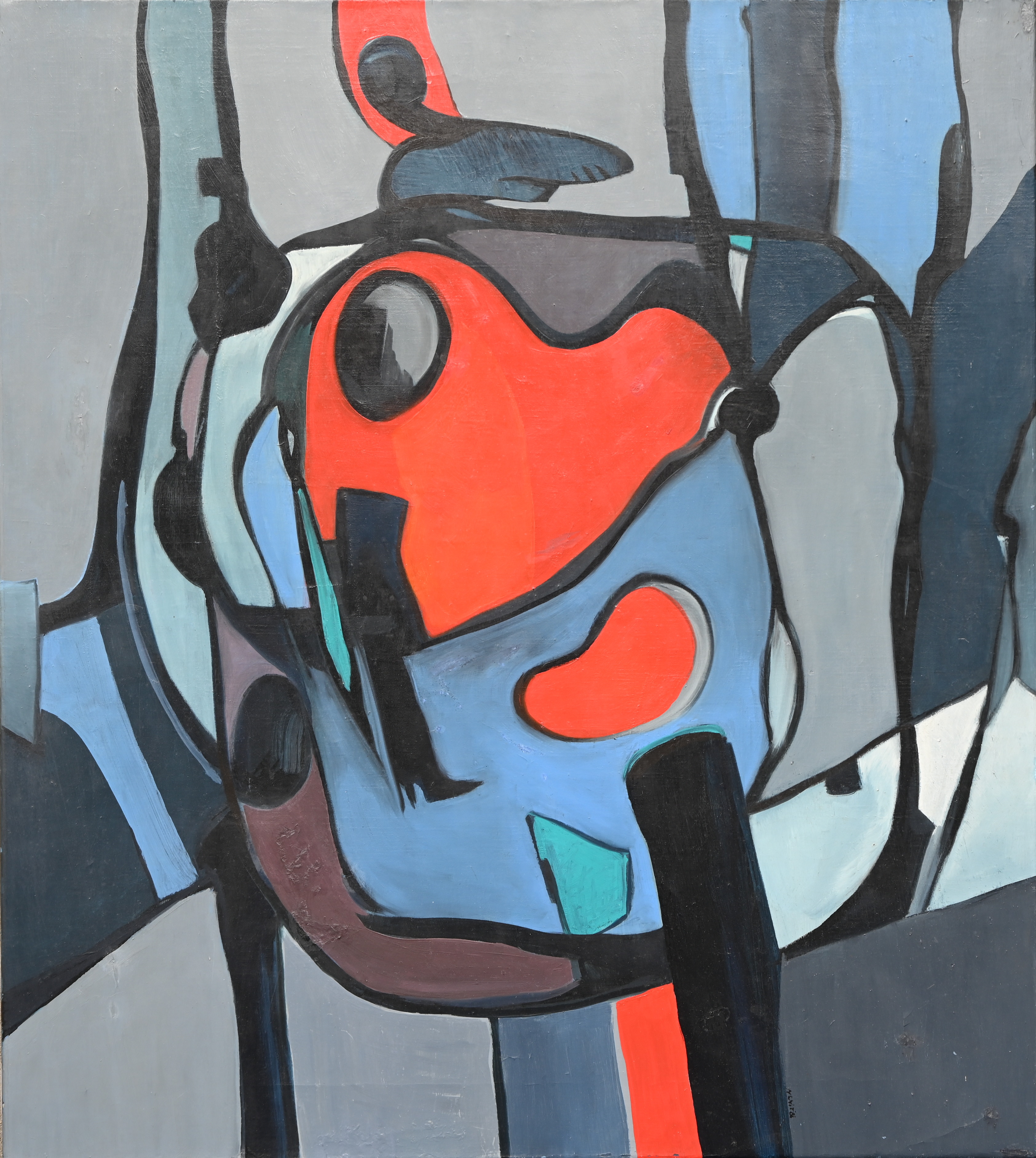 Abstracte compositie, olieverf op doek in de geest van Karel Appel Abstracte compositie, olieverf op doek in de geest van Karel Appel. Getekend Neyt?