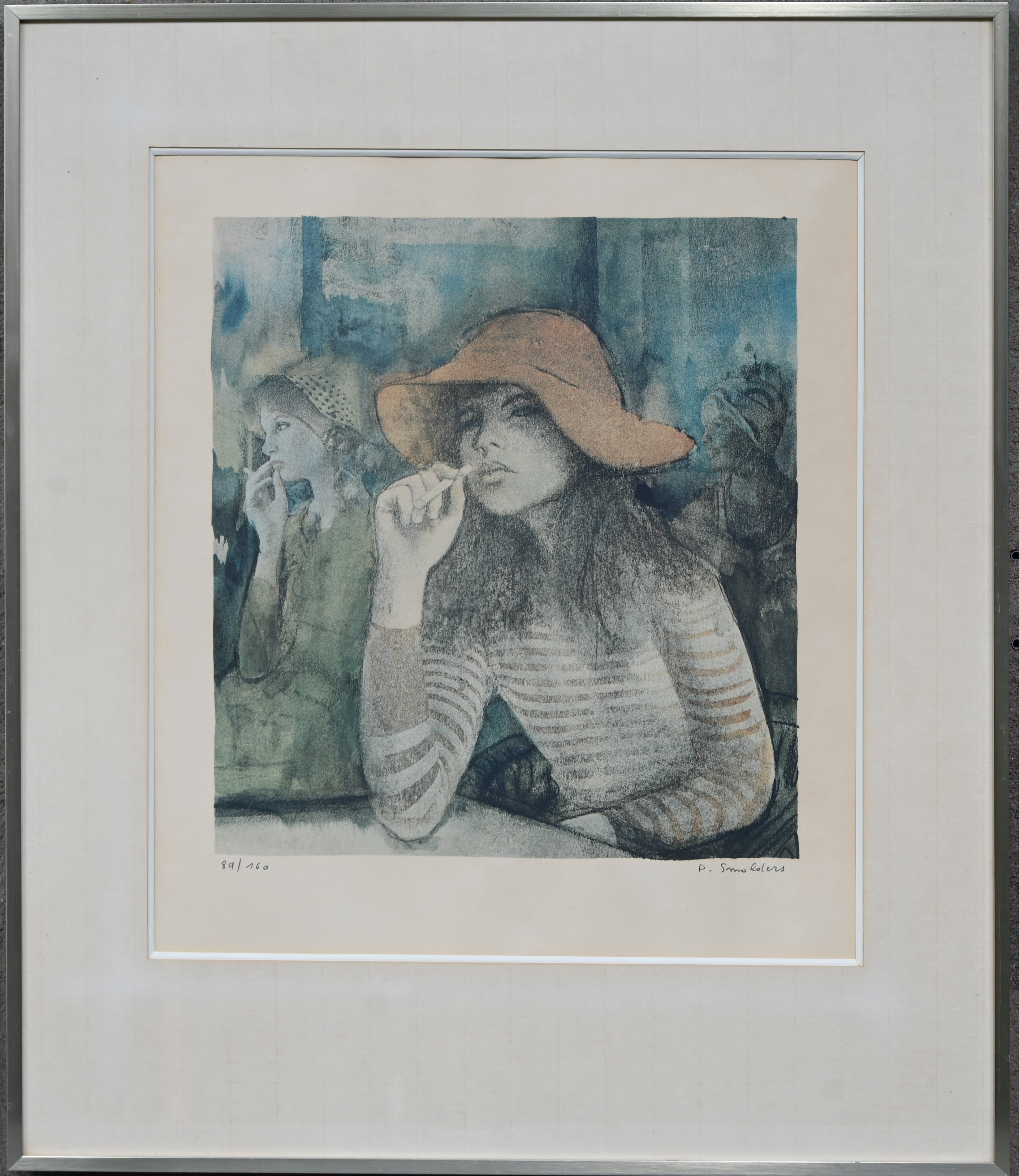 “Femmes en fumant”, een lithografie in vergulde kader, gesigneerd buiten de plaat en genummerd 89/160 “Femmes en fumant”, een lithografie in vergulde kader, gesigneerd buiten de plaat en genummerd 89/160.