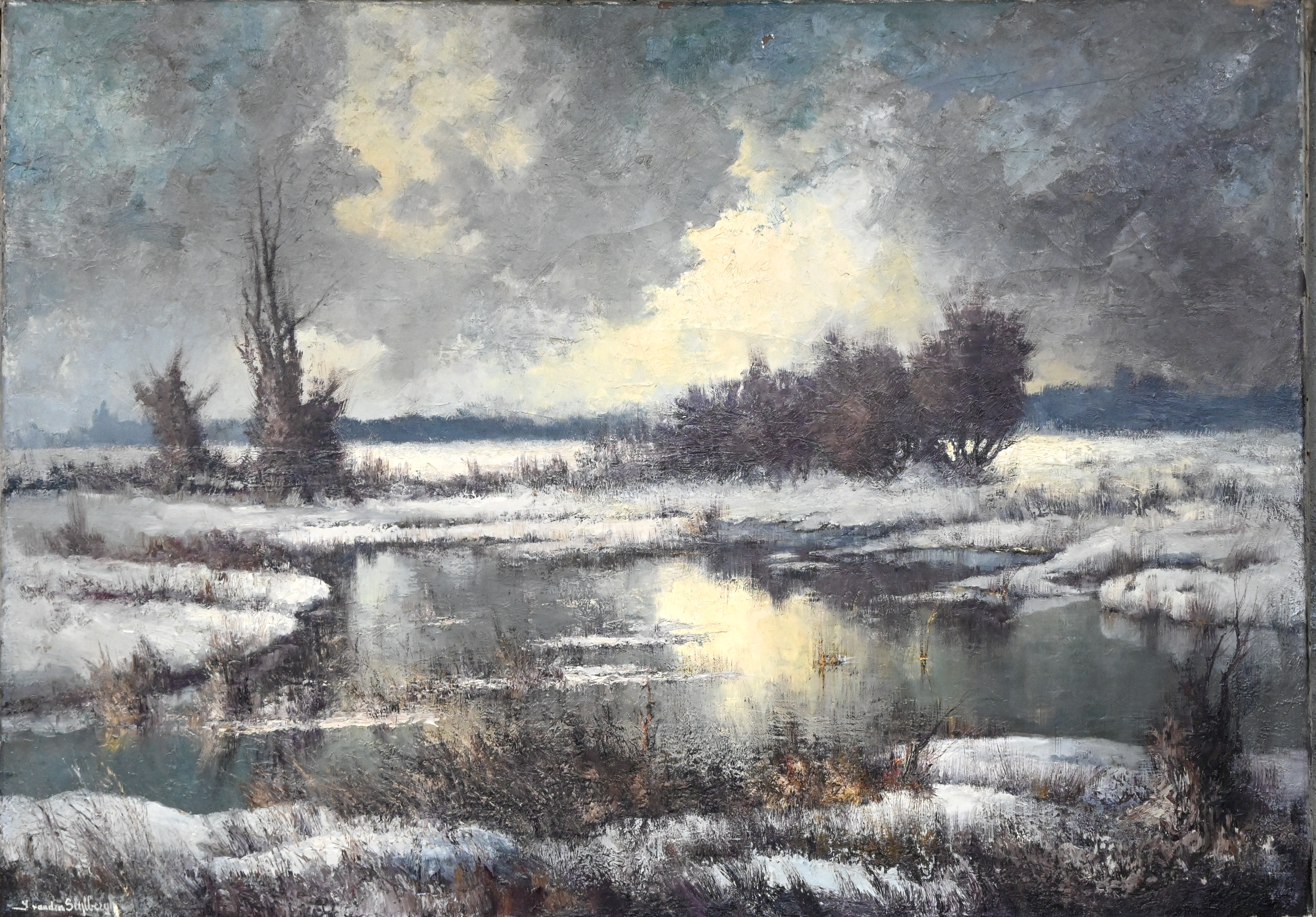 ‘Winterlandschap op het veen’, olieverf op doek. Getekend J. Van Den Seylbergh ‘Winterlandschap op het veen’, olieverf op doek. Getekend J. Van Den Seylbergh.