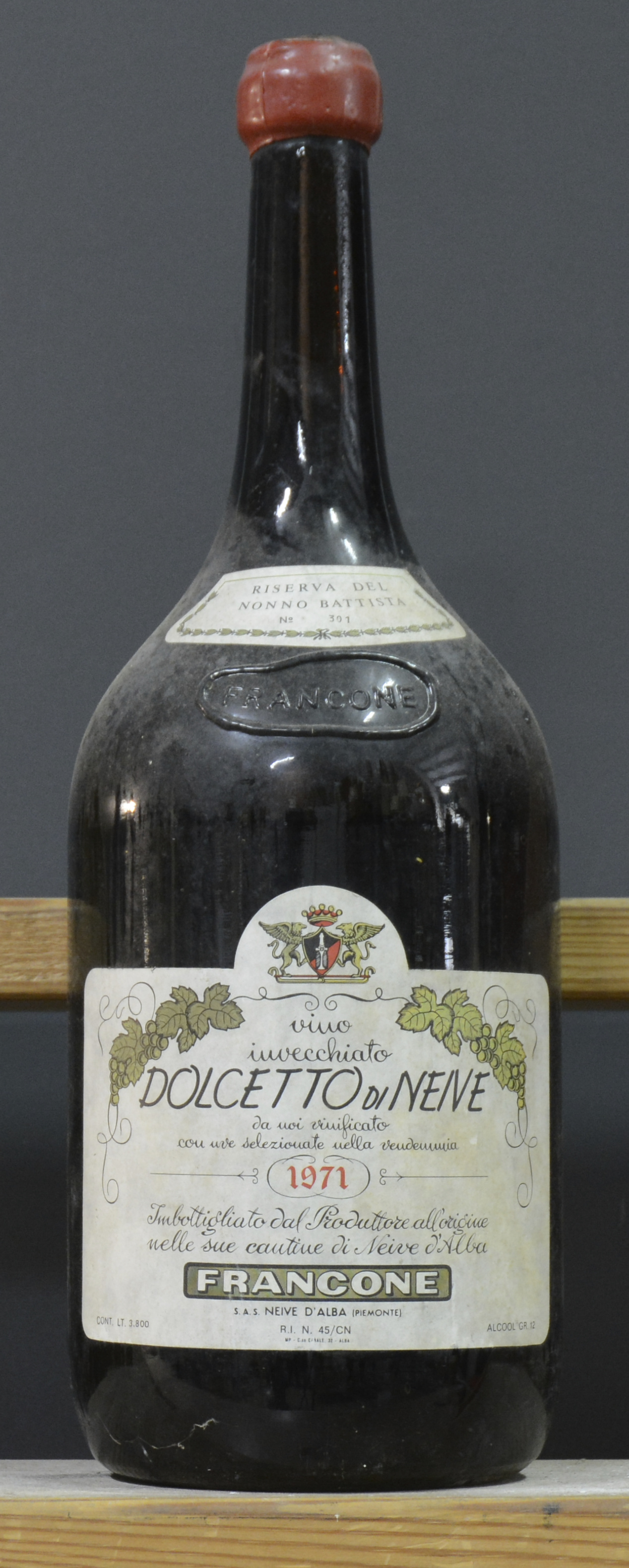 Dolcetto di Neive Riserva del Nonno Battista Francone, Neive d’Alba M.O. 1971 aantal: 1 3 Dolcetto di Neive Riserva del Nonno Battista Francone, Neive d’Alba M.O. 1971 aantal: 1 3.80 L