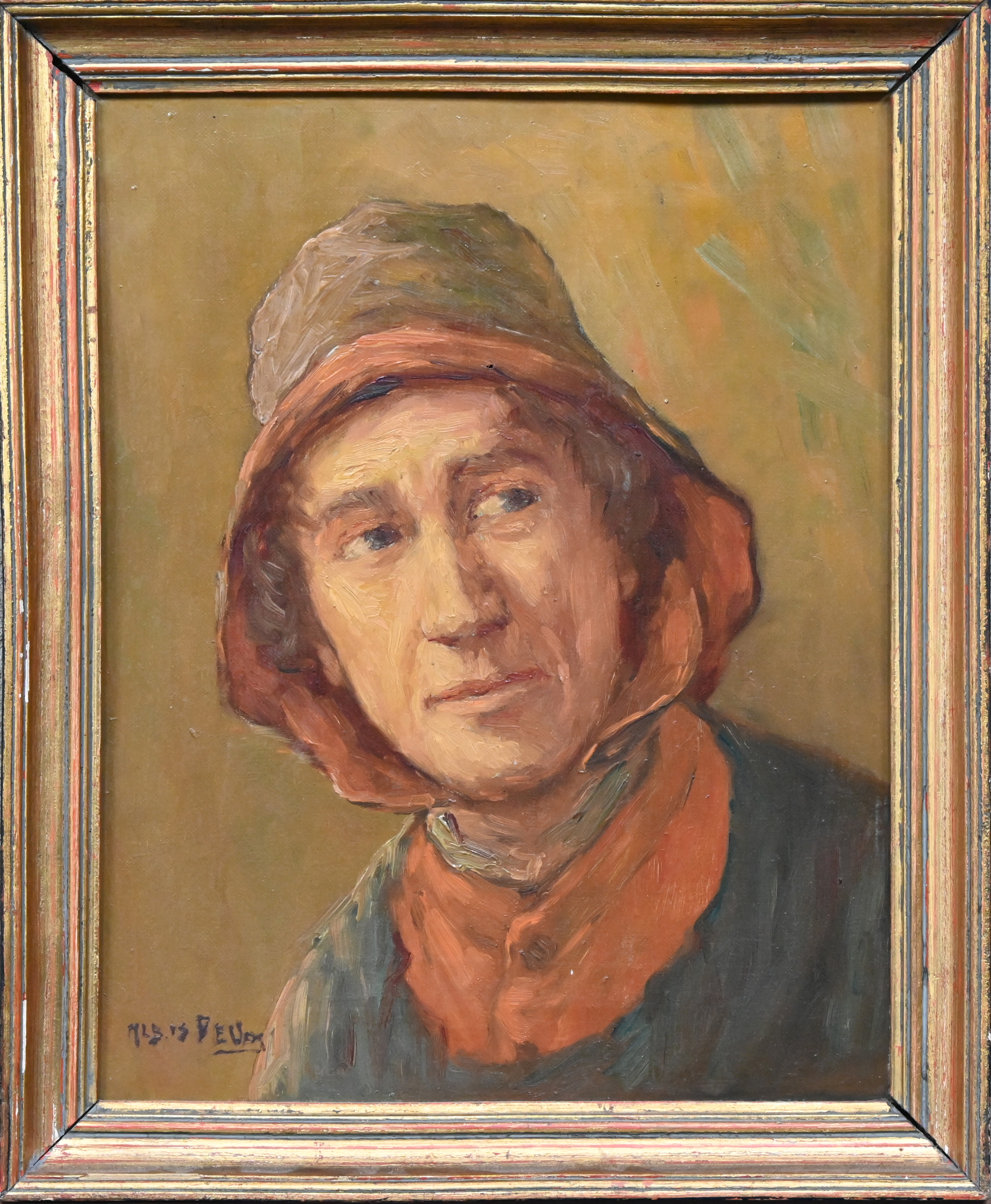 ‘Portret van een visser’, olieverf op doek. Getekend Alb. Is. Devos ‘Portret van een visser’, olieverf op doek. Getekend Alb. Is. Devos.