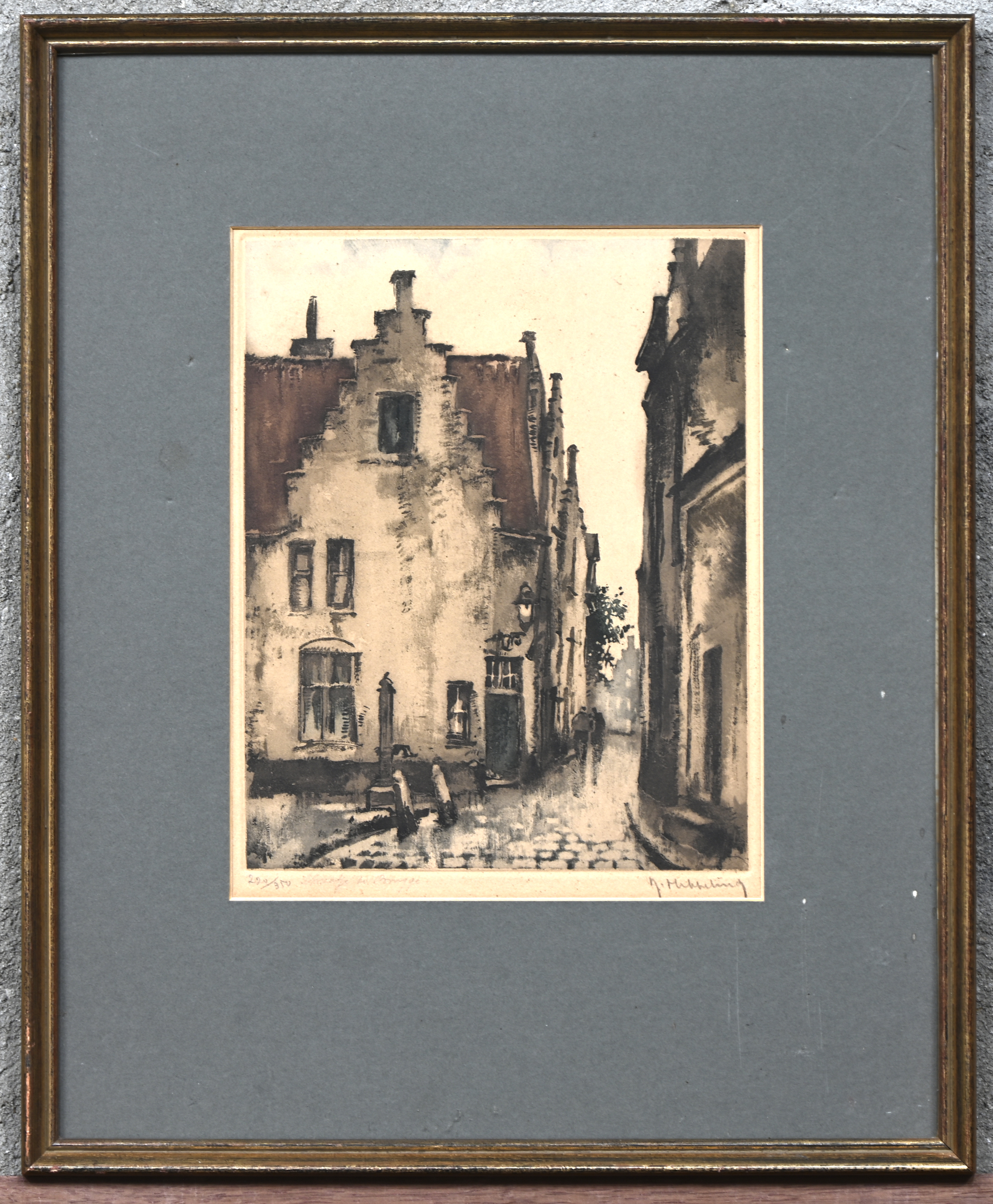 “Straatje te Brugge”, een ets/aquatint, gesigneerd “Straatje te Brugge”, een ets/aquatint, gesigneerd.