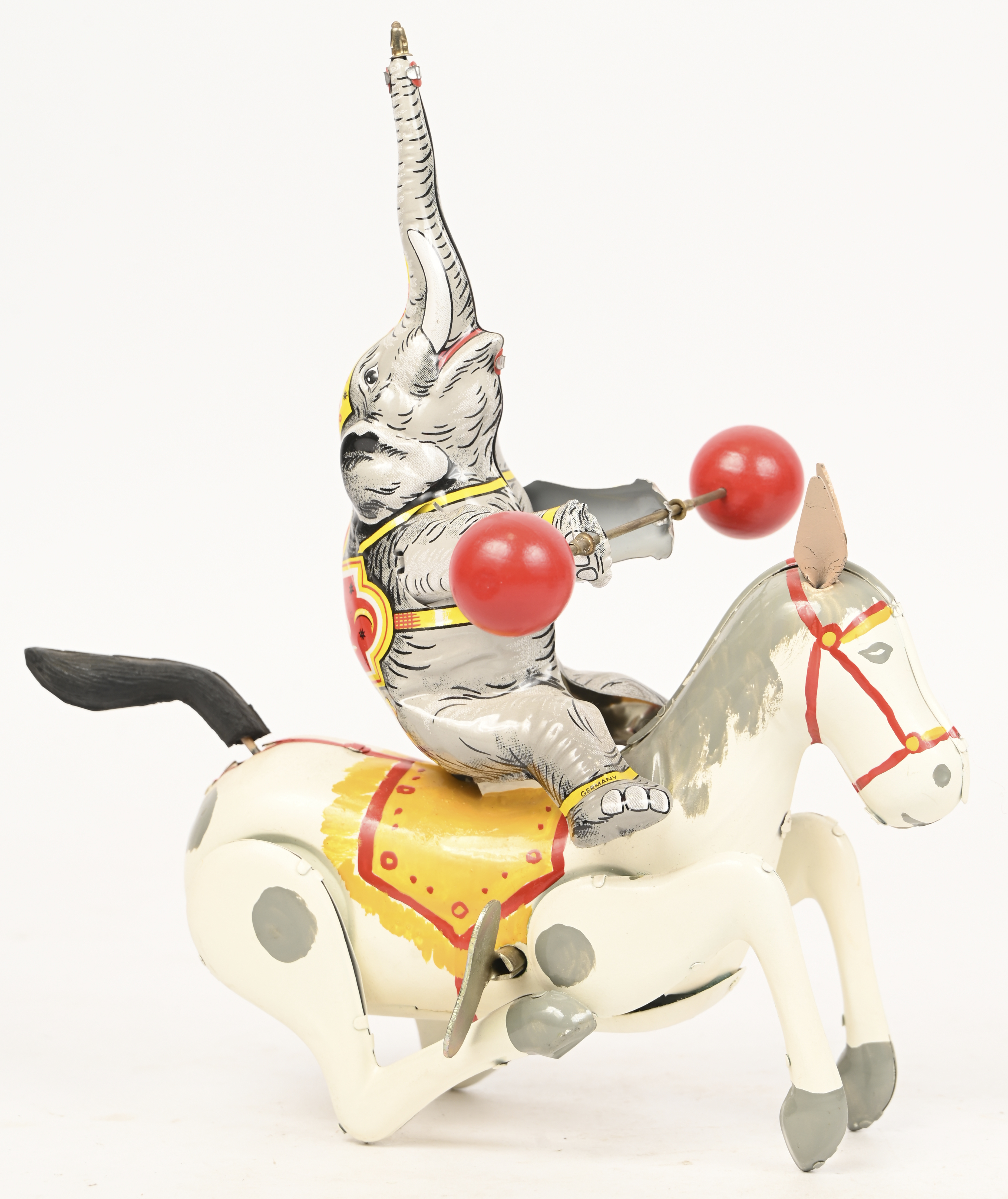 ‘Zirkuspferd mit Elefant’ & ‘Eis-Jumbo’. Model T-165 en T-109. Met deksel van model T-165. Opwindbaar ‘Zirkuspferd mit Elefant’ & ‘Eis-Jumbo’. Model T-165 en T-109. Met deksel van model T-165. Opwindbaar.