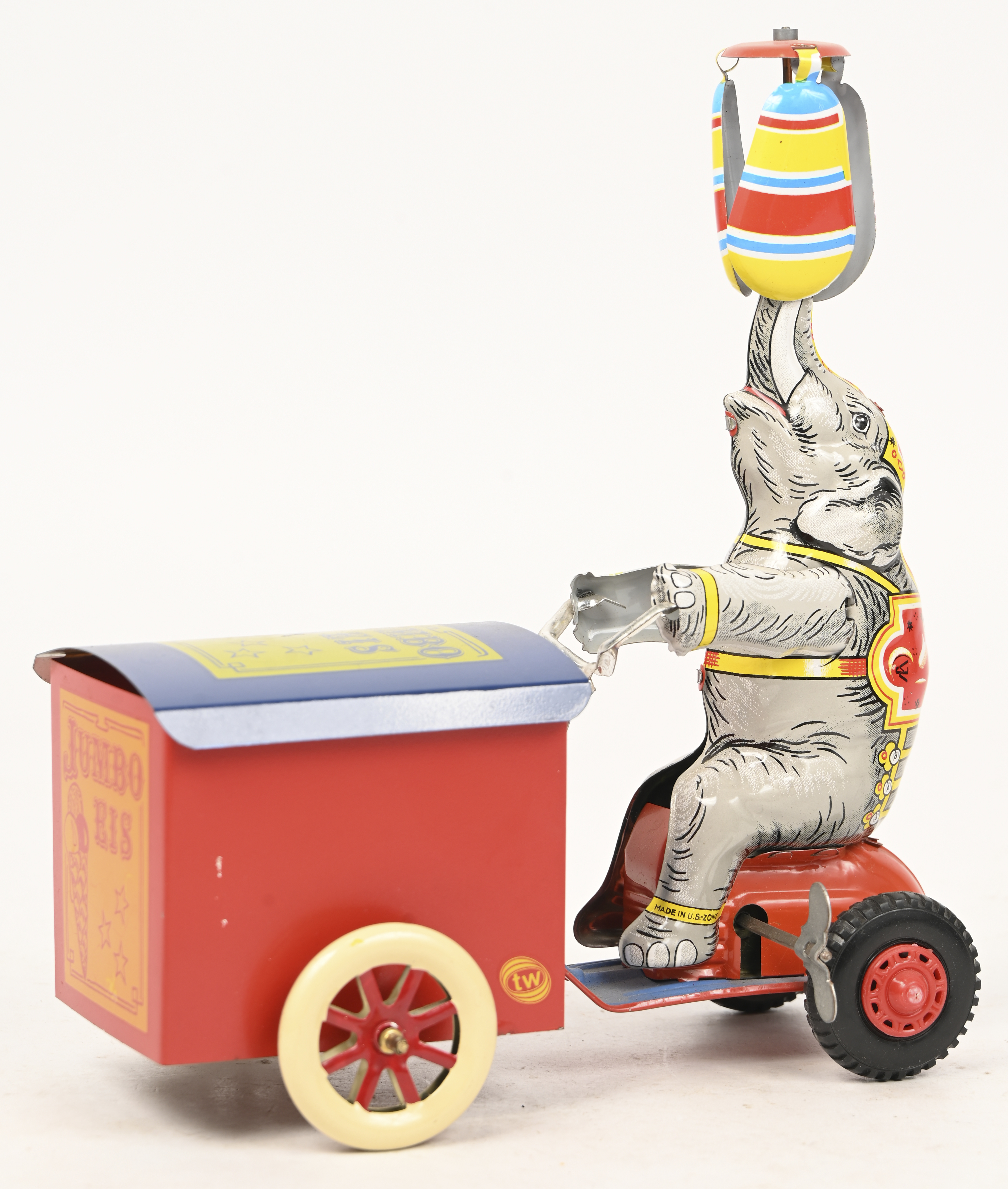 ‘Zirkuspferd mit Elefant’ & ‘Eis-Jumbo’. Model T-165 en T-109. Met deksel van model T-165. Opwindbaar ‘Zirkuspferd mit Elefant’ & ‘Eis-Jumbo’. Model T-165 en T-109. Met deksel van model T-165. Opwindbaar.