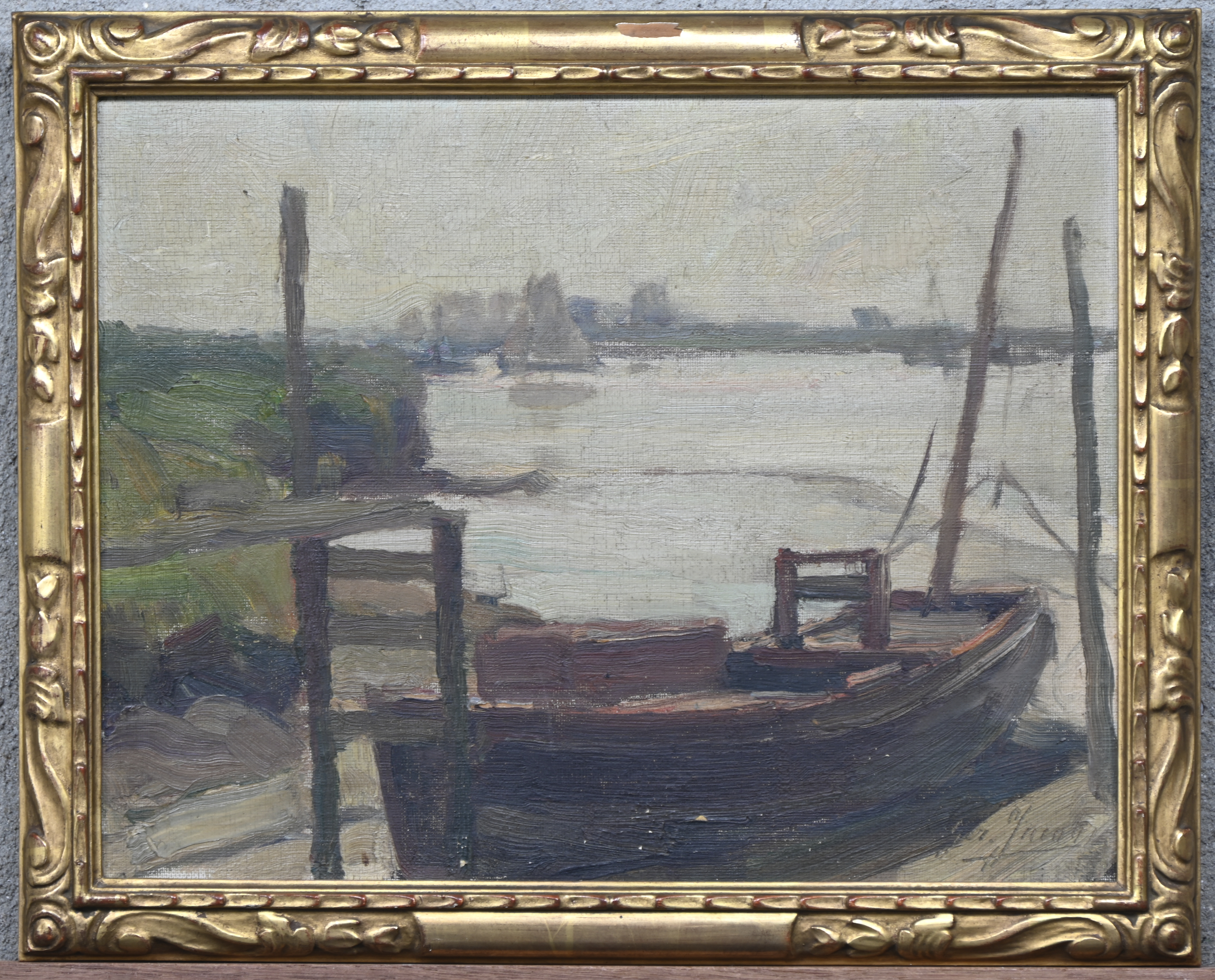 “Aan de waterkant”, een schilderij, olieverf op schilderspaneel, gesigneerd Ger. Jacobs “Aan de waterkant”, een schilderij, olieverf op schilderspaneel, gesigneerd Ger. Jacobs.