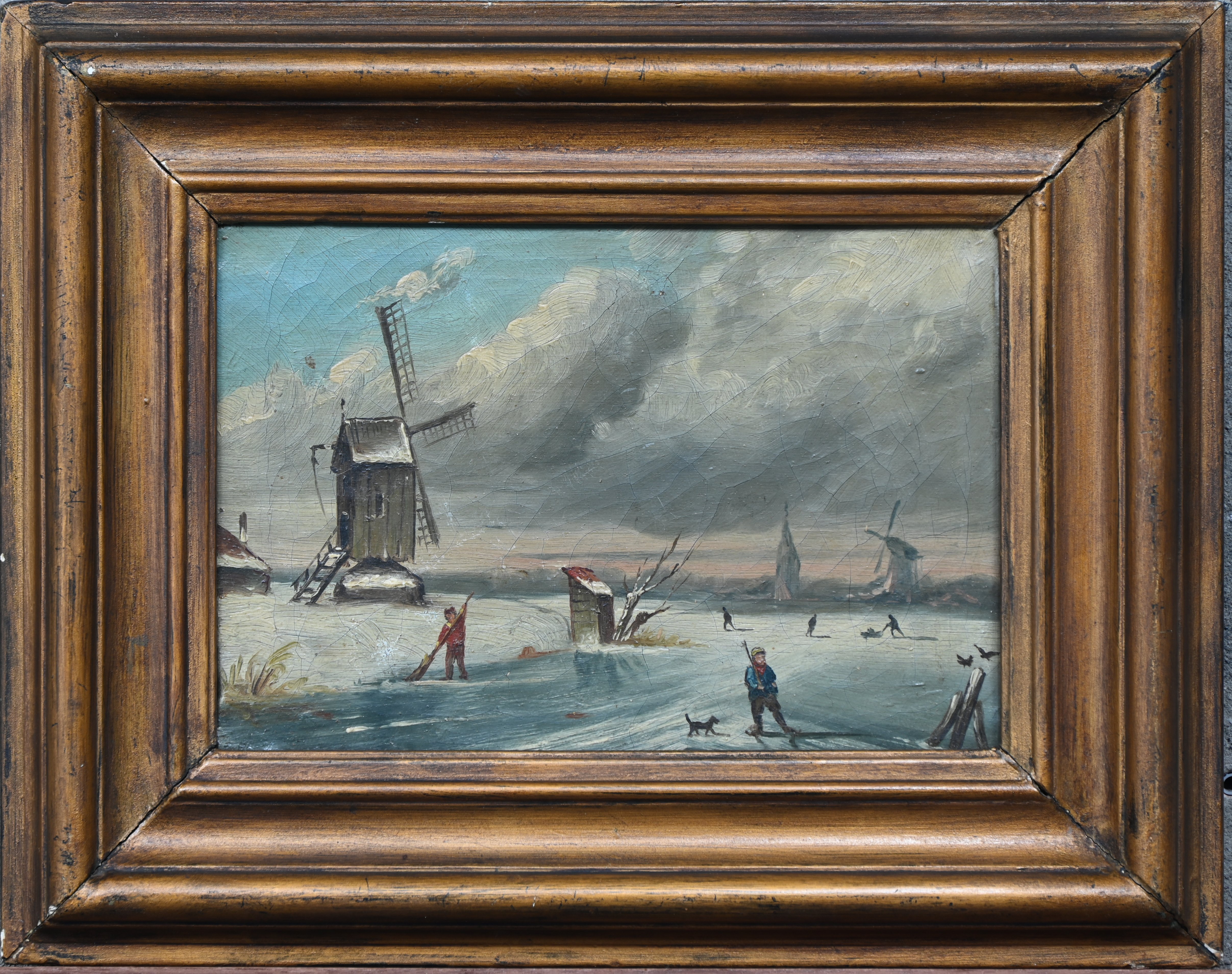 ‘Winters landschap’, olieverf op doek. Een 19e eeuws genrewerkje, niet getekend ‘Winters landschap’, olieverf op doek. Een 19e eeuws genrewerkje, niet getekend.