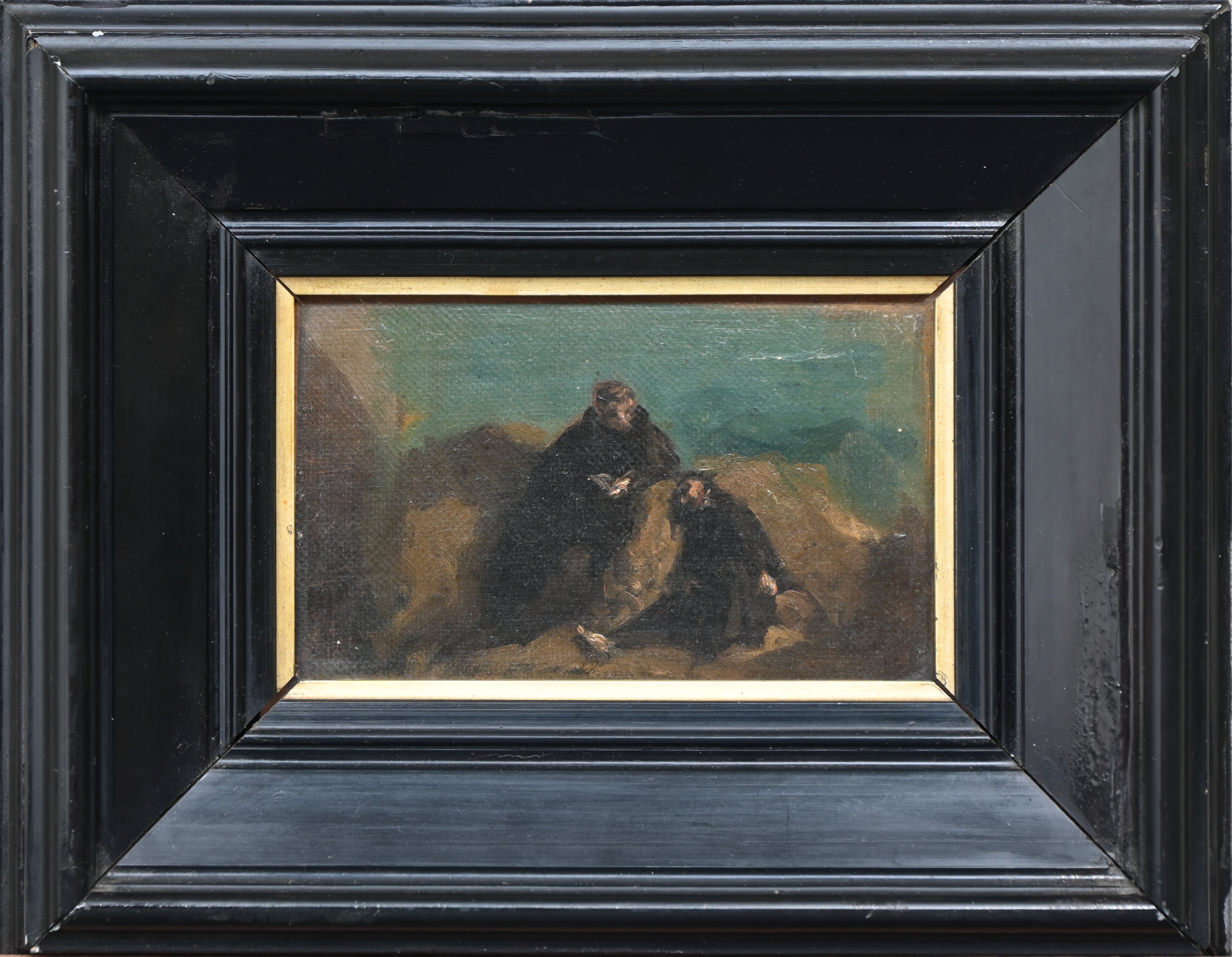 ‘Twee paters’, olieverfstudie op paneel. Een impressionistisch werkje, niet getekend ‘Twee paters’, olieverfstudie op paneel. Een impressionistisch werkje, niet getekend.