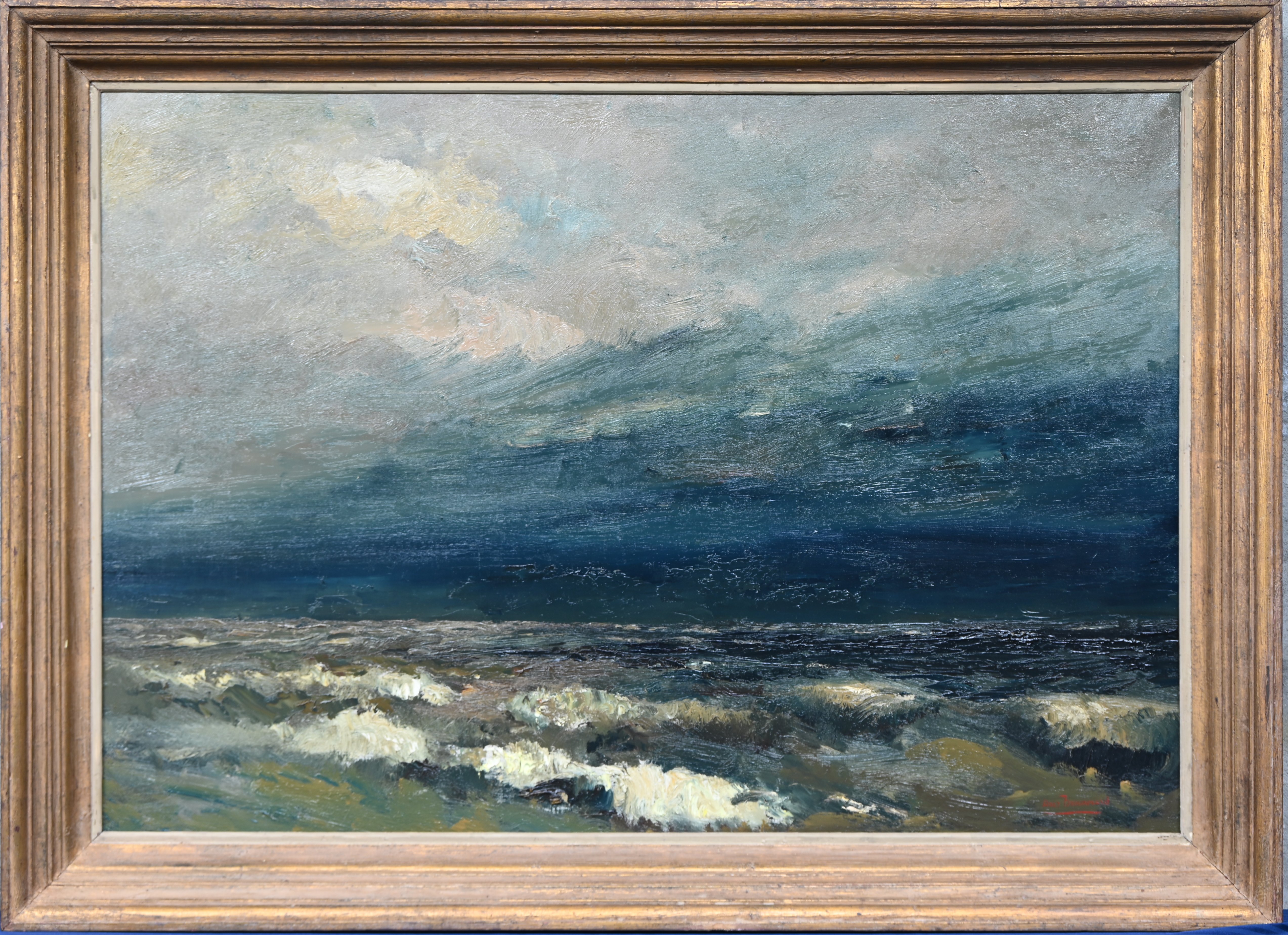 ‘Storm op zee’, olieverf op doek. Getekend Door Boerewaard ‘Storm op zee’, olieverf op doek. Getekend Door Boerewaard.