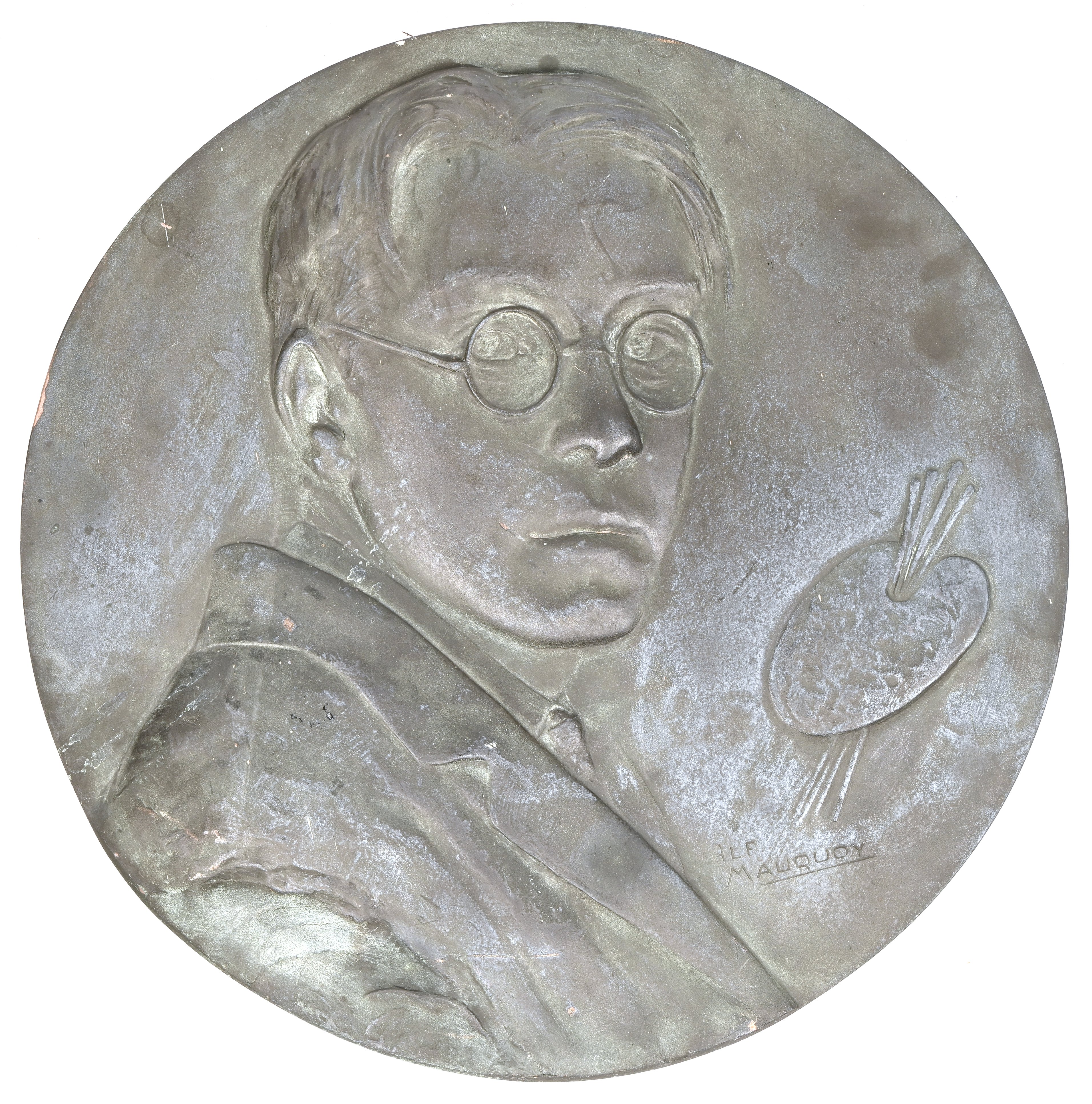 ‘Portret van de schilder Hippoliet van Heesvelde’, een bas reliëf van brons. Getekend Alf. Mauquoy ‘Portret van de schilder Hippoliet van Heesvelde’, een bas reliëf van brons. Getekend Alf. Mauquoy.