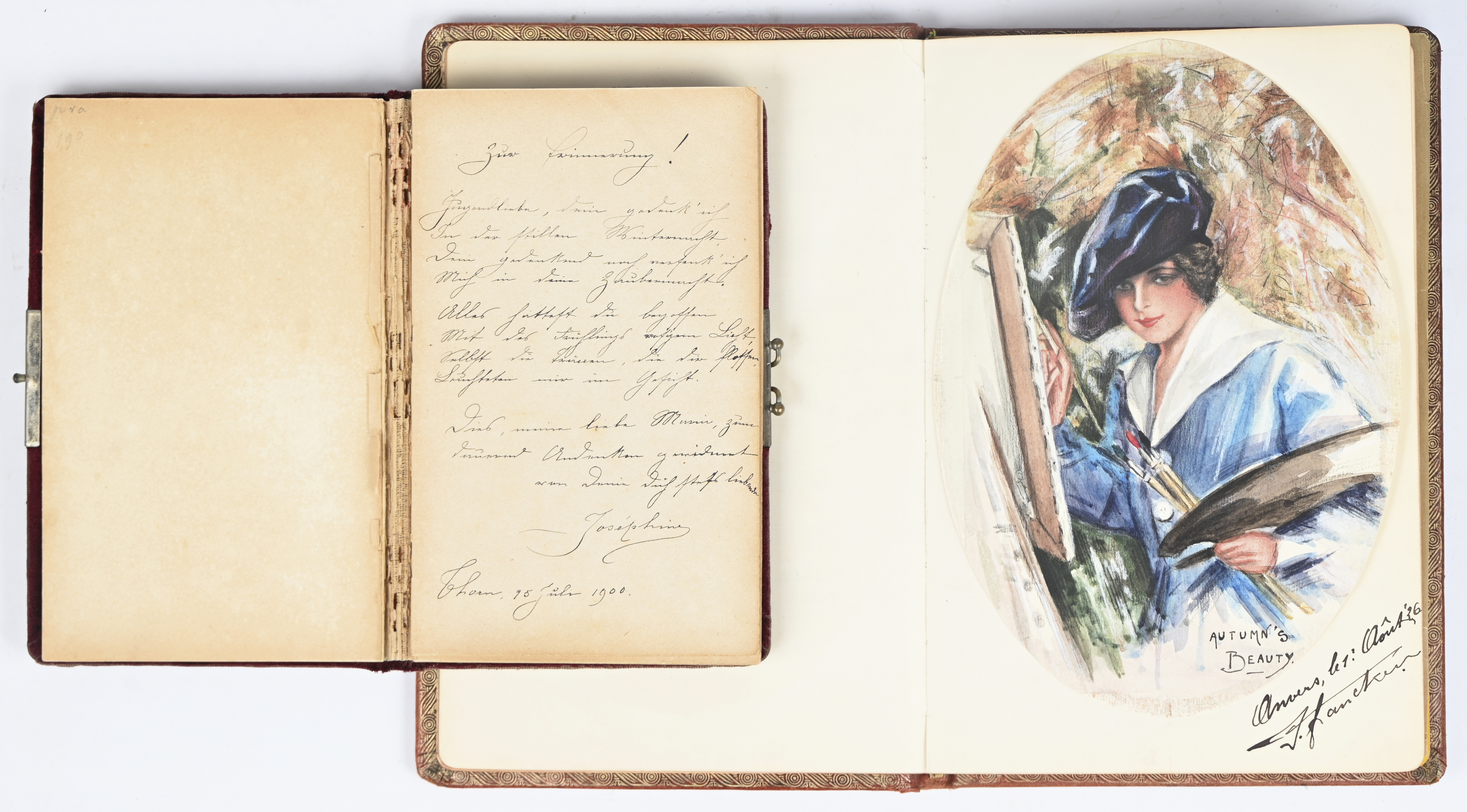 Twee oude poëzie albums. Eén met tekst gedateerd 1894 tot 1914, met schade aan de binding. Eén met enkele tekeningen, gedateerd 1926 tot 1939 Twee oude poëzie albums. Eén met tekst gedateerd 1894 tot 1914, met schade aan de binding. Eén met enkele tekeningen, gedateerd 1926 tot 1939.