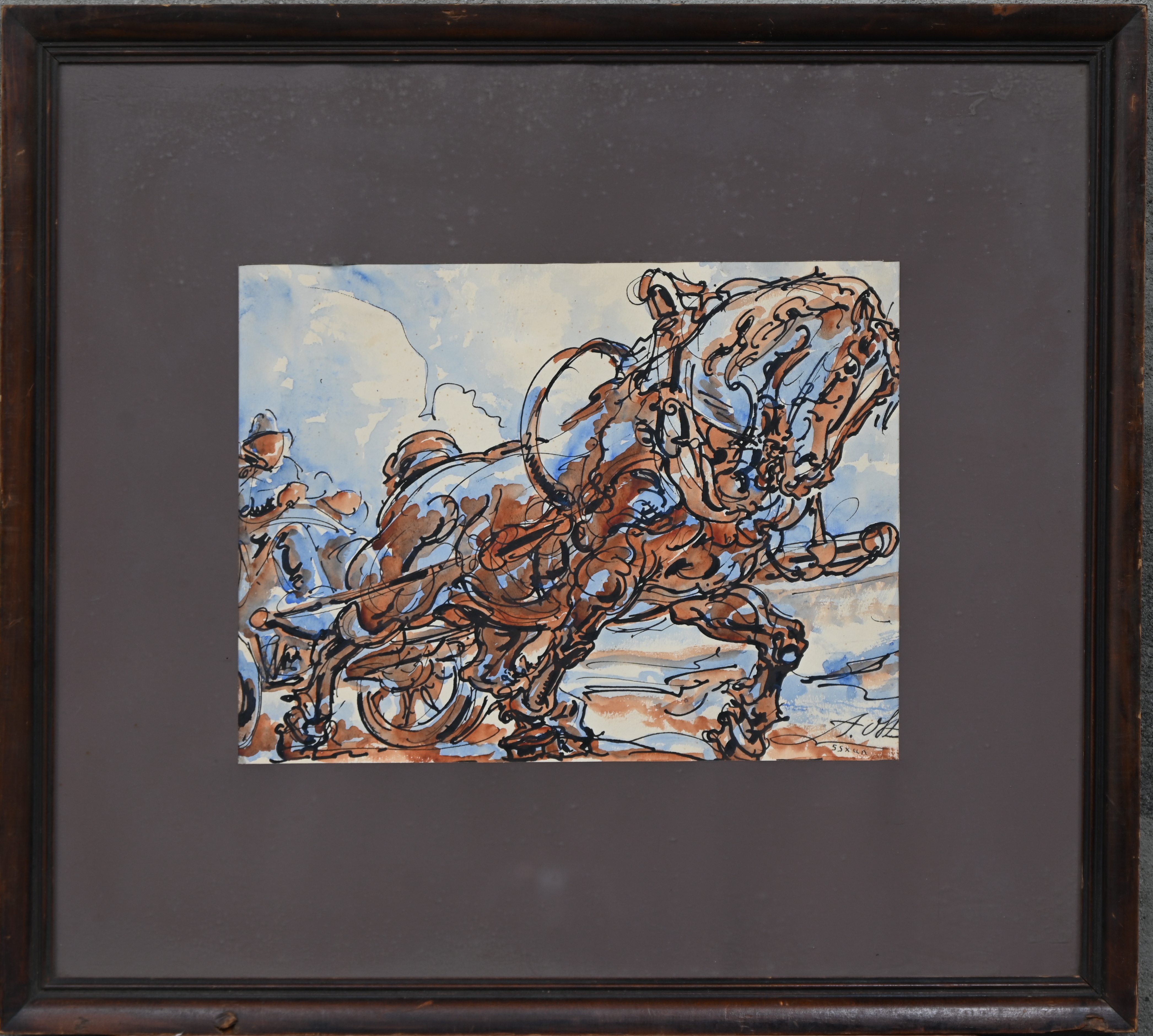 ‘Boerenpaard’, Chinese inkt en aquarel op papier, getekend A. Ost ‘Boerenpaard’, Chinese inkt en aquarel op papier, getekend A. Ost.