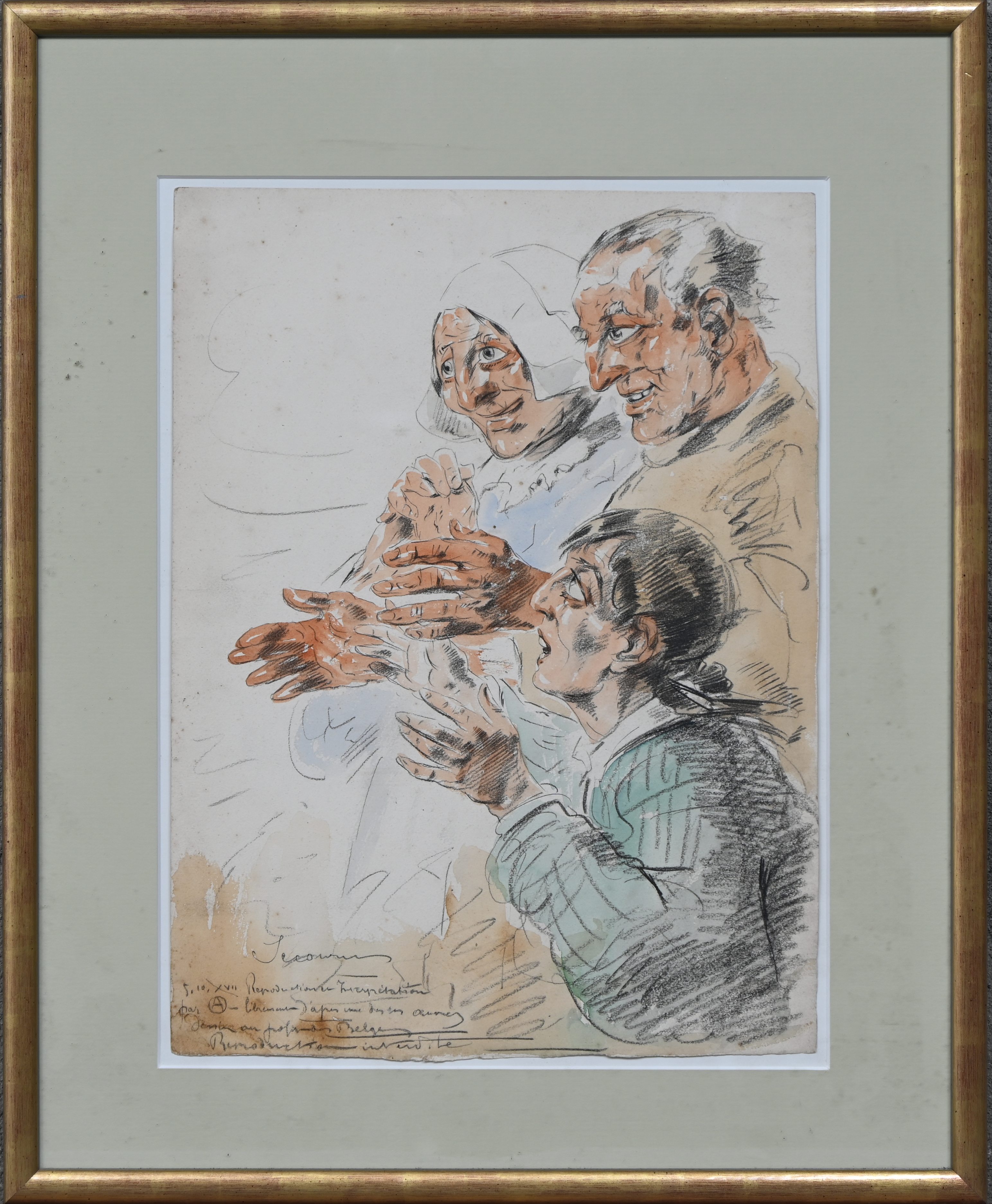 ‘Personages’, potlood en aquarel op papier. Gemonogrameerd ‘Personages’, potlood en aquarel op papier. Gemonogrameerd.