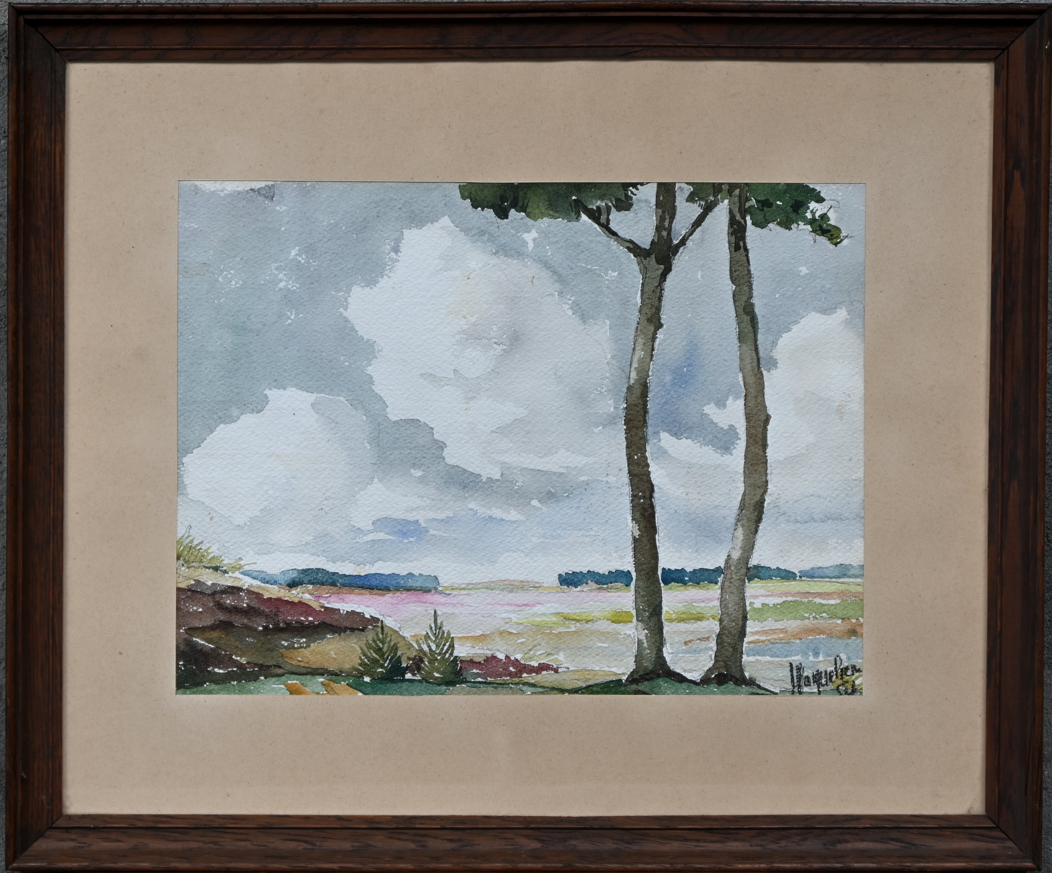 “De duinen te Beverlo”, een schilderij, aquarel op papier, gesigneerd, getiteld en gedateerd “De duinen te Beverlo”, een schilderij, aquarel op papier, gesigneerd, getiteld en gedateerd.