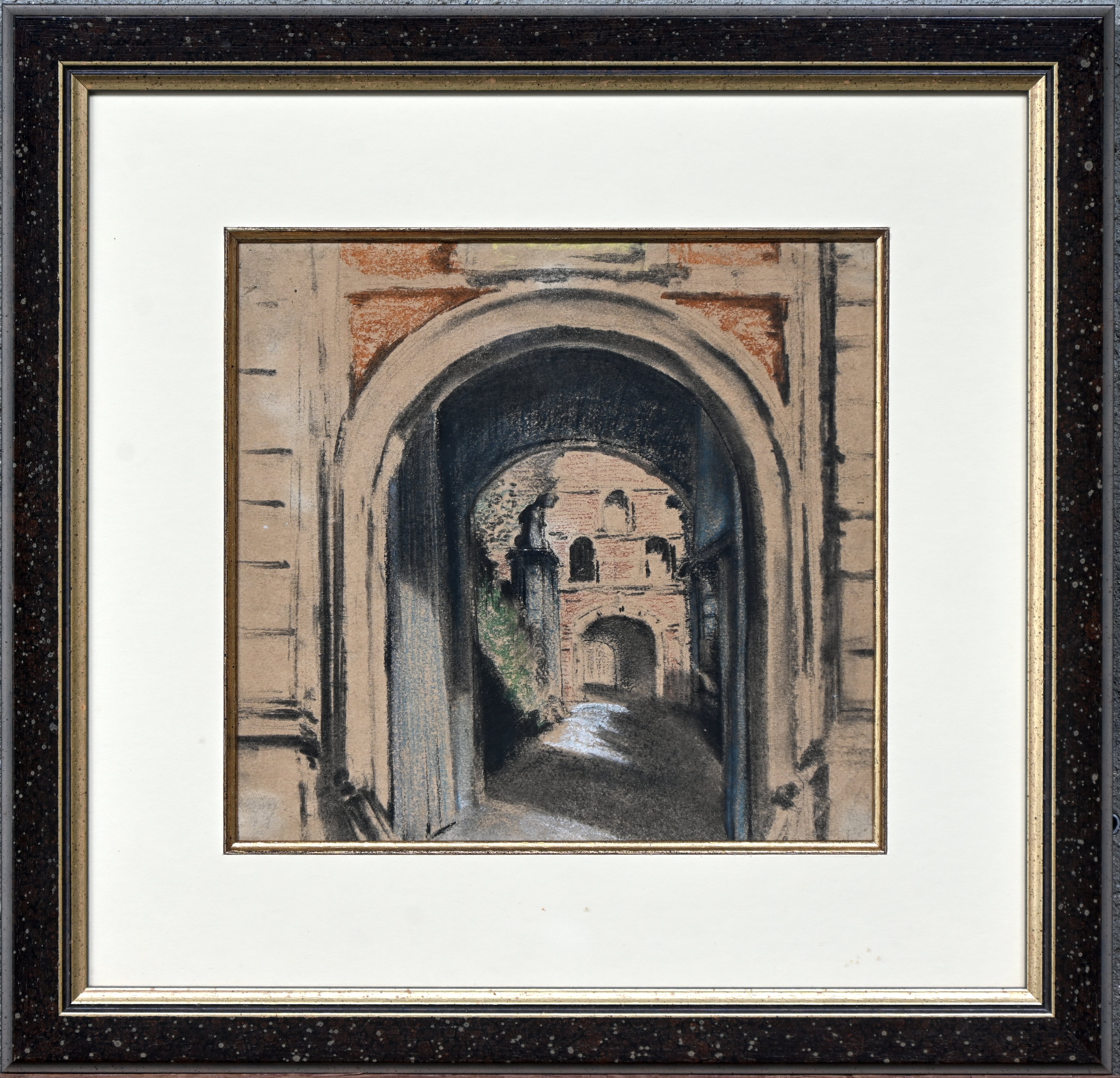 ‘Stadspoorten’, gemengde techniek op papier. Niet getekend ‘Stadspoorten’, gemengde techniek op papier. Niet getekend.