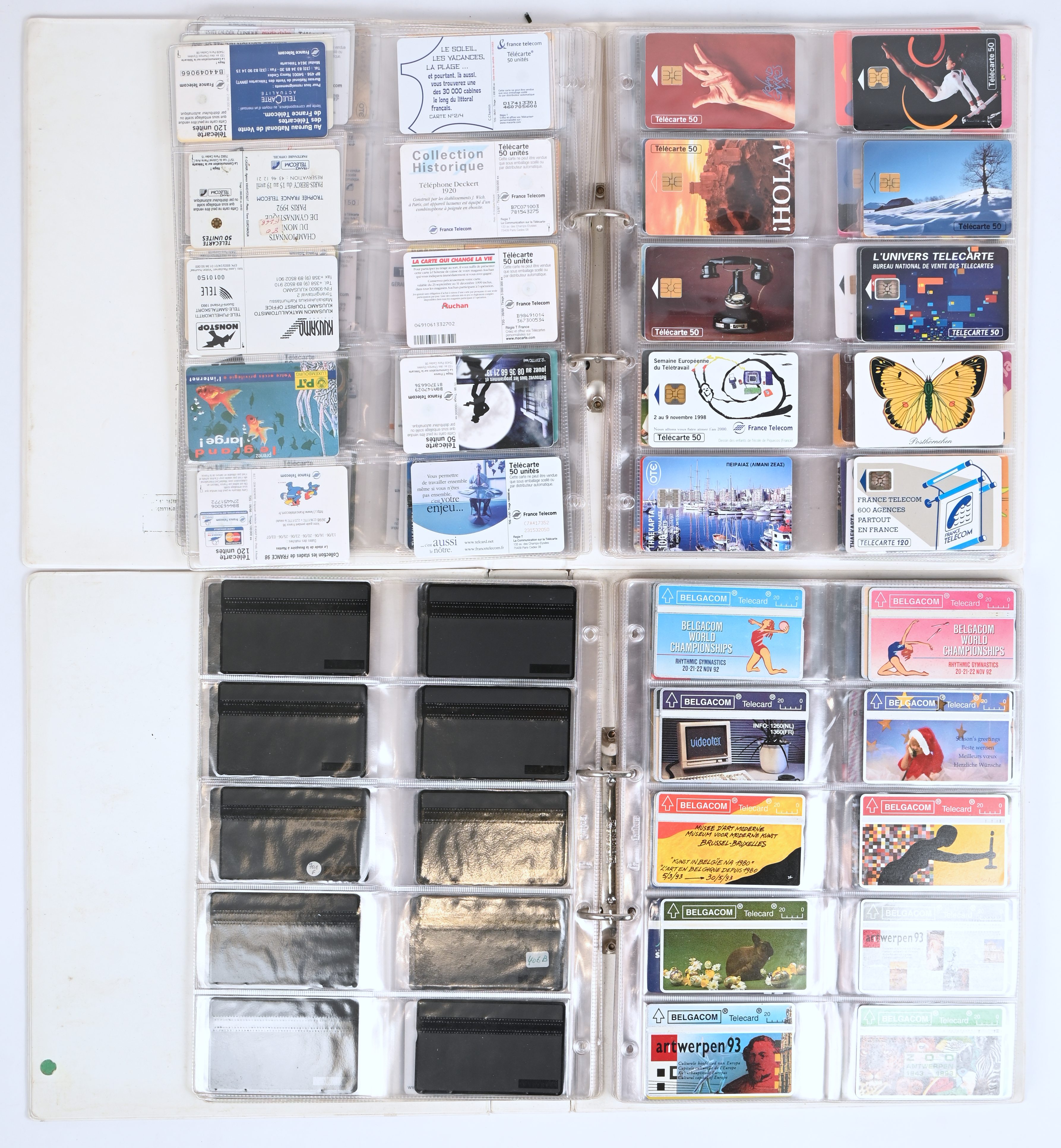 Twee fardes met telefoonkaarten. voornamelijk PTT Belgacom Twee fardes met telefoonkaarten. voornamelijk PTT Belgacom.