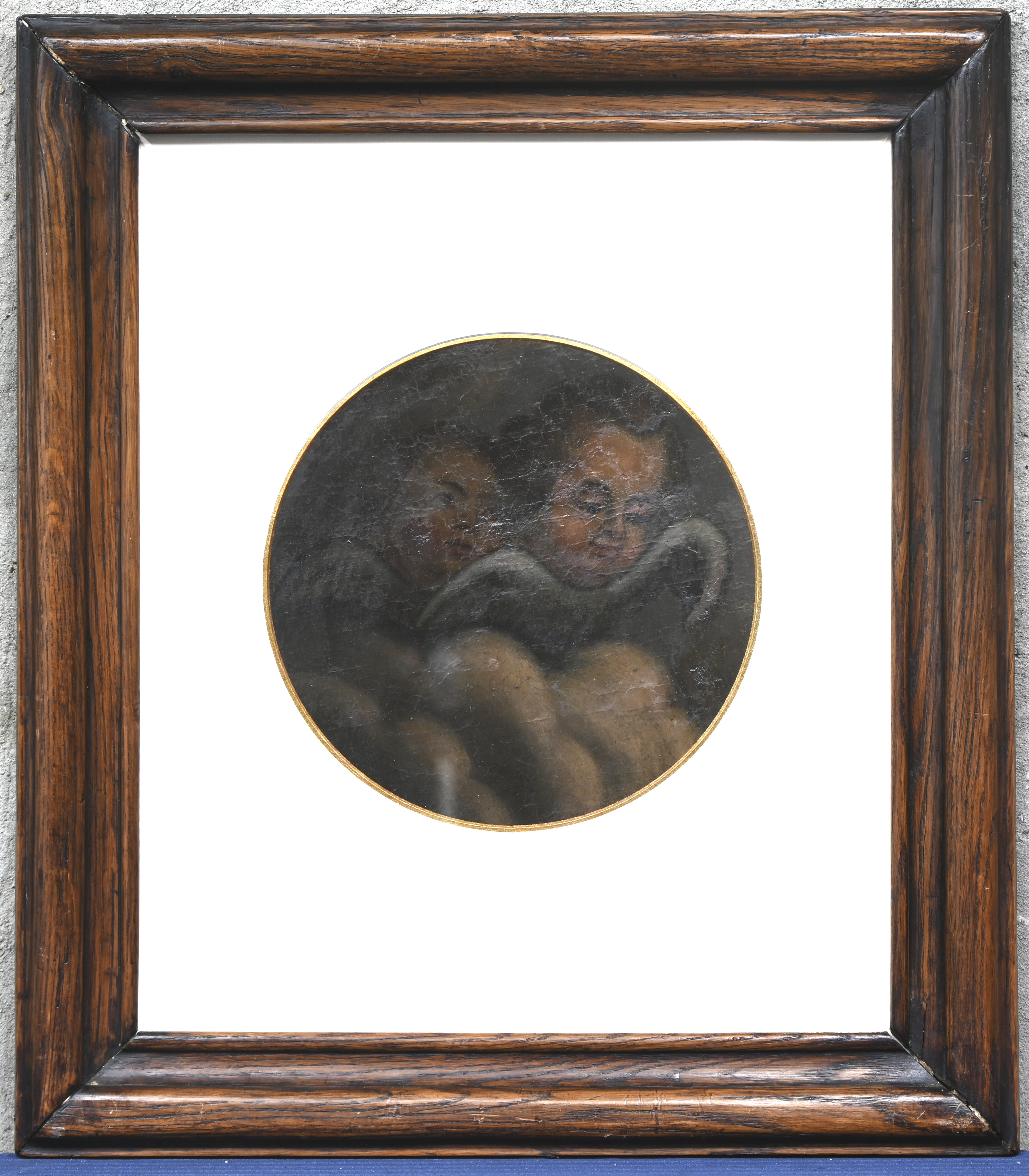 ‘Twee putti’s op een wolk’, een fragment van een olieverfschilderij op doek. mogelijk 18e eeuw ‘Twee putti’s op een wolk’, een fragment van een olieverfschilderij op doek. mogelijk 18e eeuw.