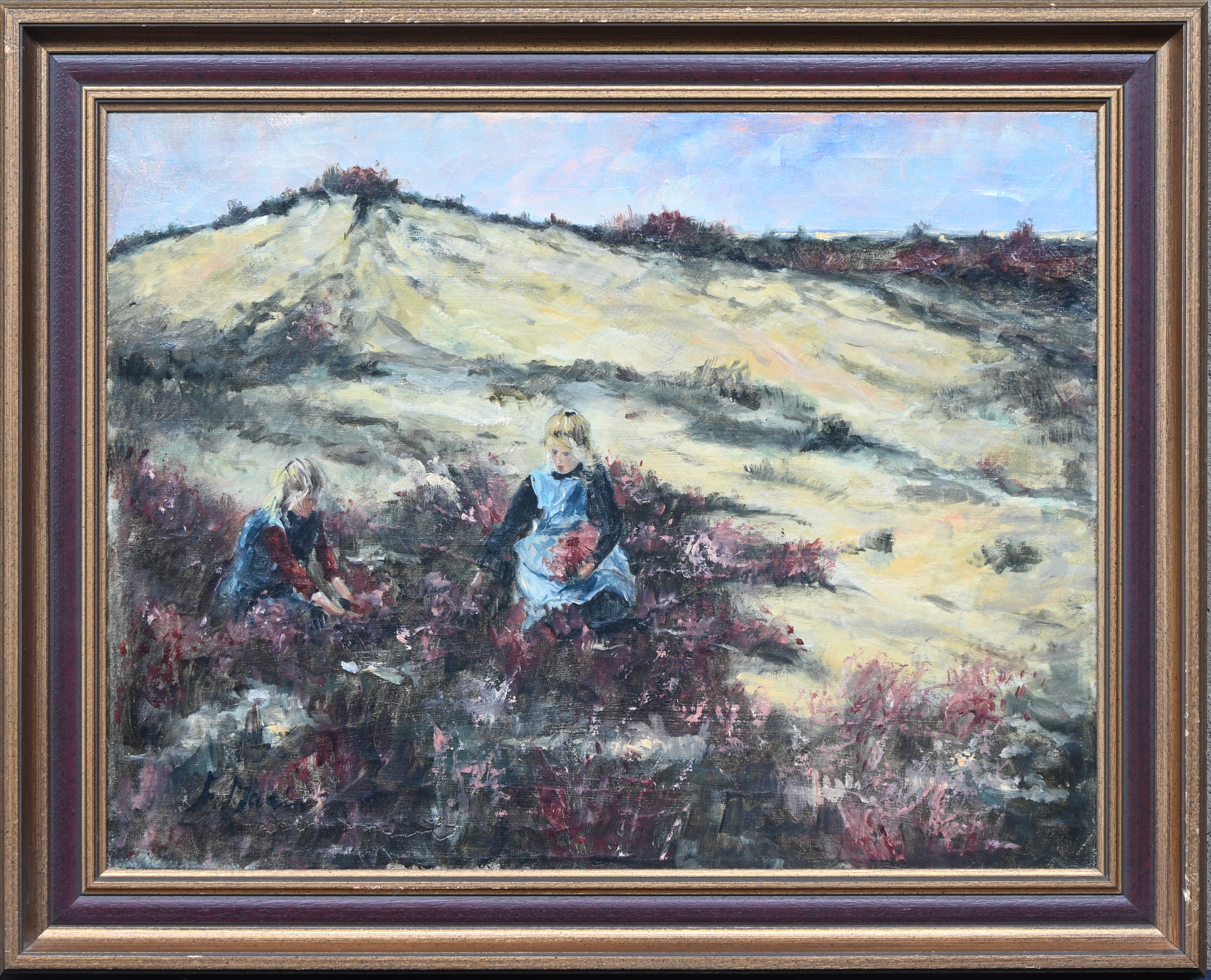 ‘Dans les dunes’, een olieverfschilderij op doek. Getekend F. Maris ‘Dans les dunes’, een olieverfschilderij op doek. Getekend F. Maris.