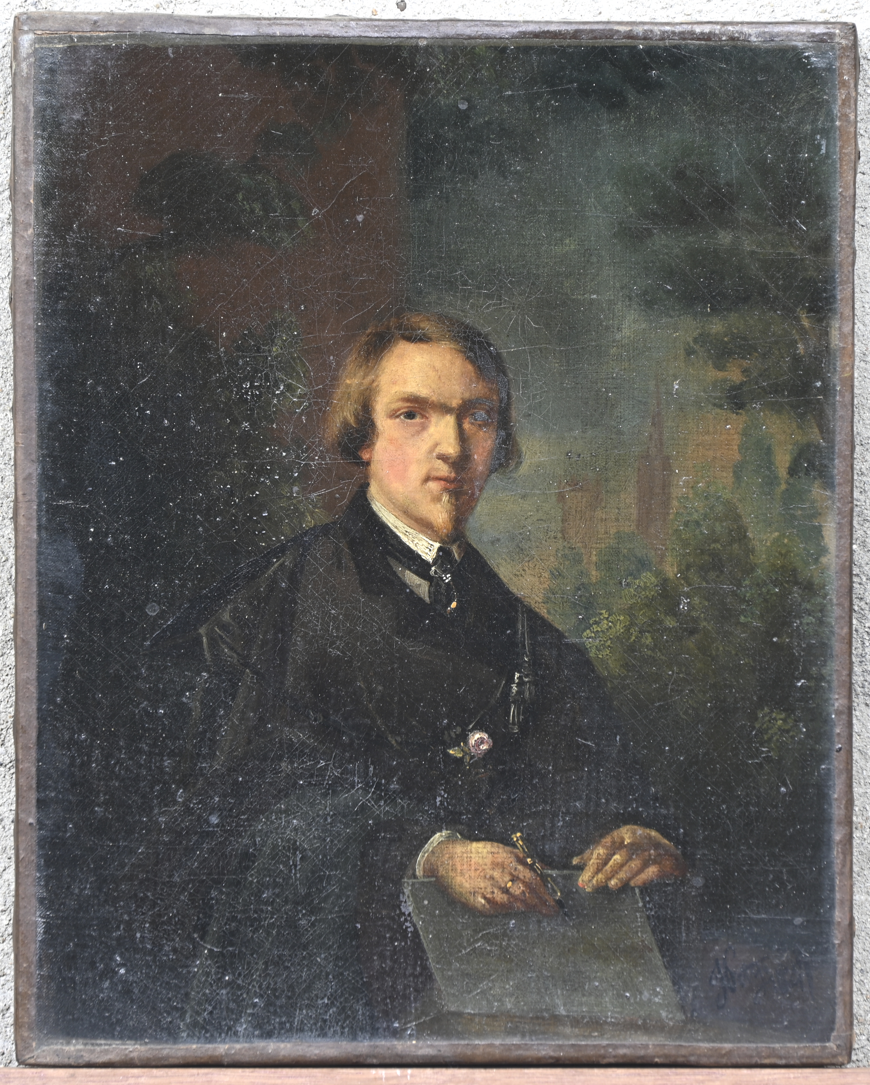 ‘Portret van een schrijvende man’, een 19e eeuws olieverfschilderij op doek. Rechtsonder gesigneerd. Draagt achteraan de naam: Jacques Petyt ‘Portret van een schrijvende man’, een 19e eeuws olieverfschilderij op doek. Rechtsonder gesigneerd. Draagt achteraan de naam: Jacques Petyt.