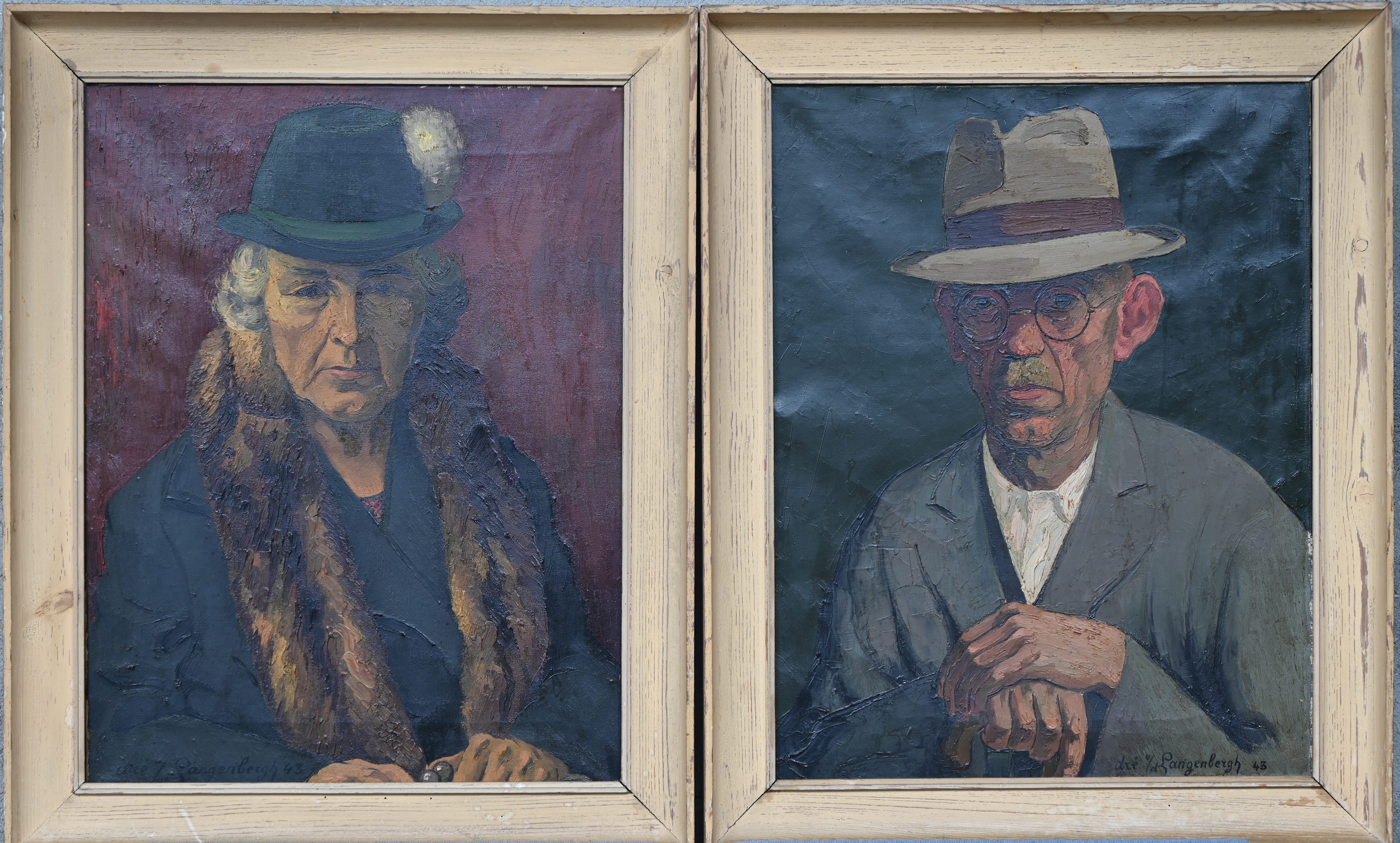 “Man en vrouw”, twee portretten, olieverf op doek, gesigneerd en gedateerd ‘43 “Man en vrouw”, twee portretten, olieverf op doek, gesigneerd en gedateerd ‘43.