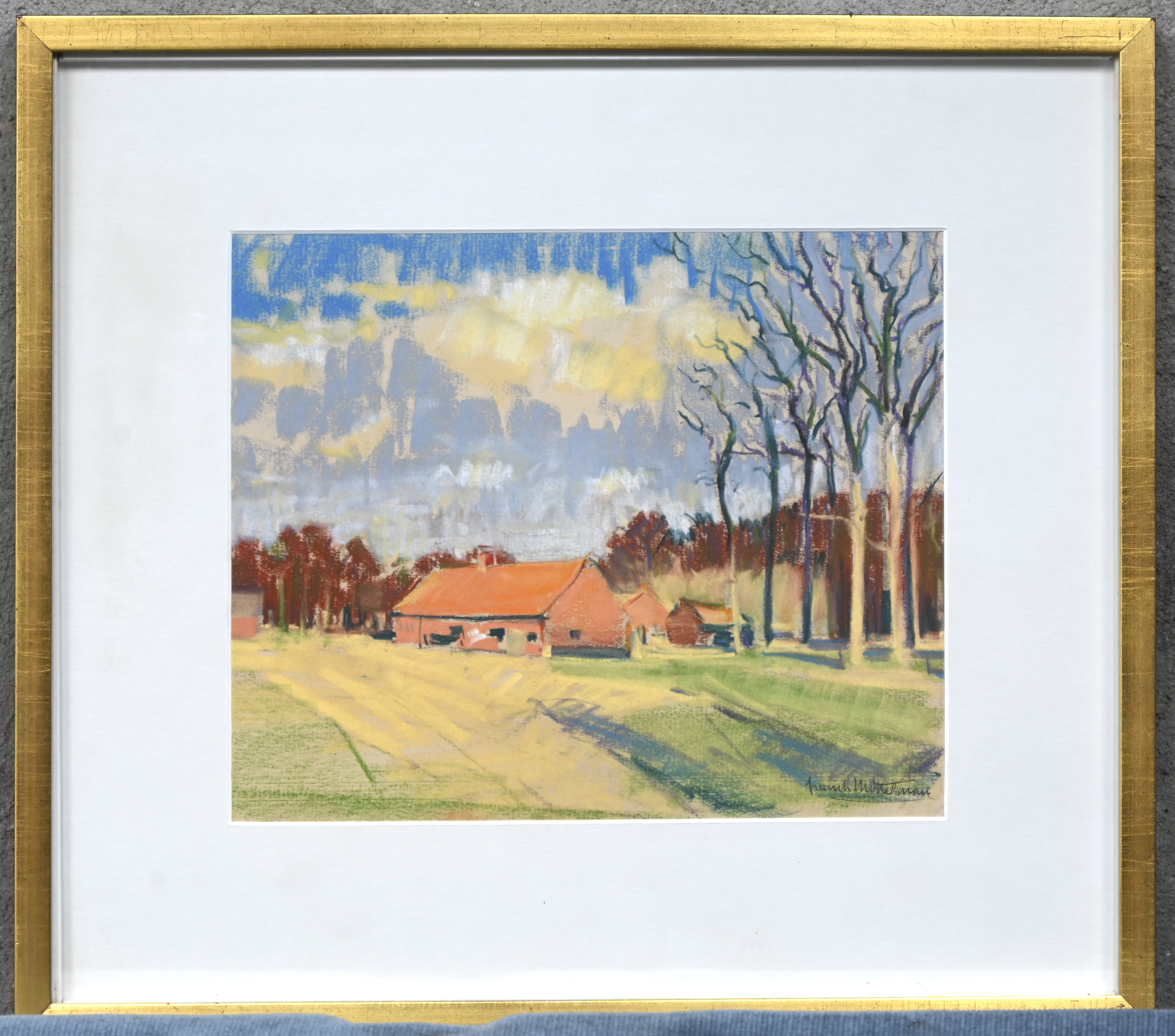 “Boerenerf”, pastel op papier, gesigneerd Frans Mortelmansk 1 “Boerenerf”, pastel op papier, gesigneerd Frans Mortelmansk