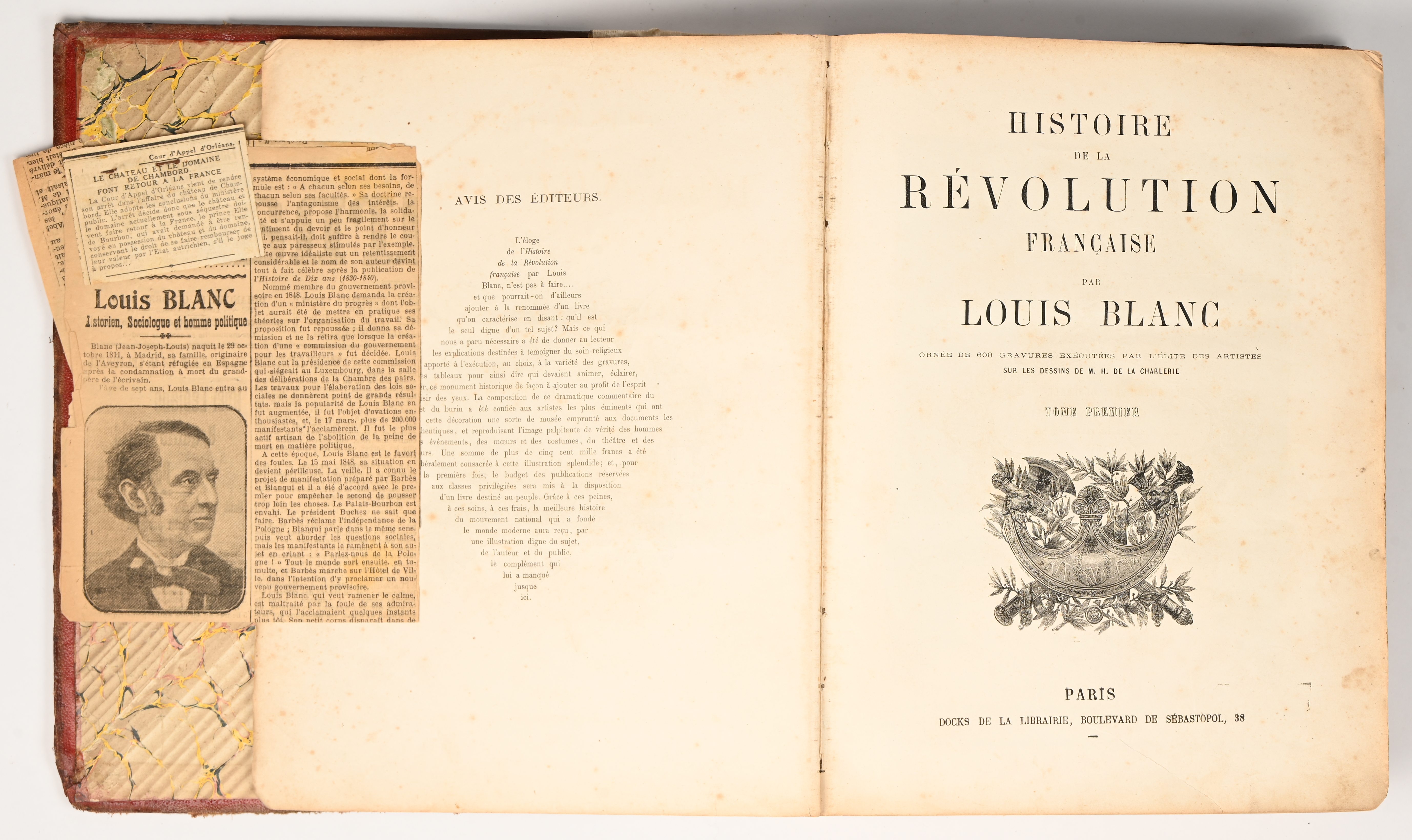 Louis Blanc. Histoire de la Révolution Française. Tmpme Premier. Ed. Paris. In-f°. Slechte staat Louis Blanc. Histoire de la Révolution Française. Tmpme Premier. Ed. Paris. In-f°. Slechte staat.