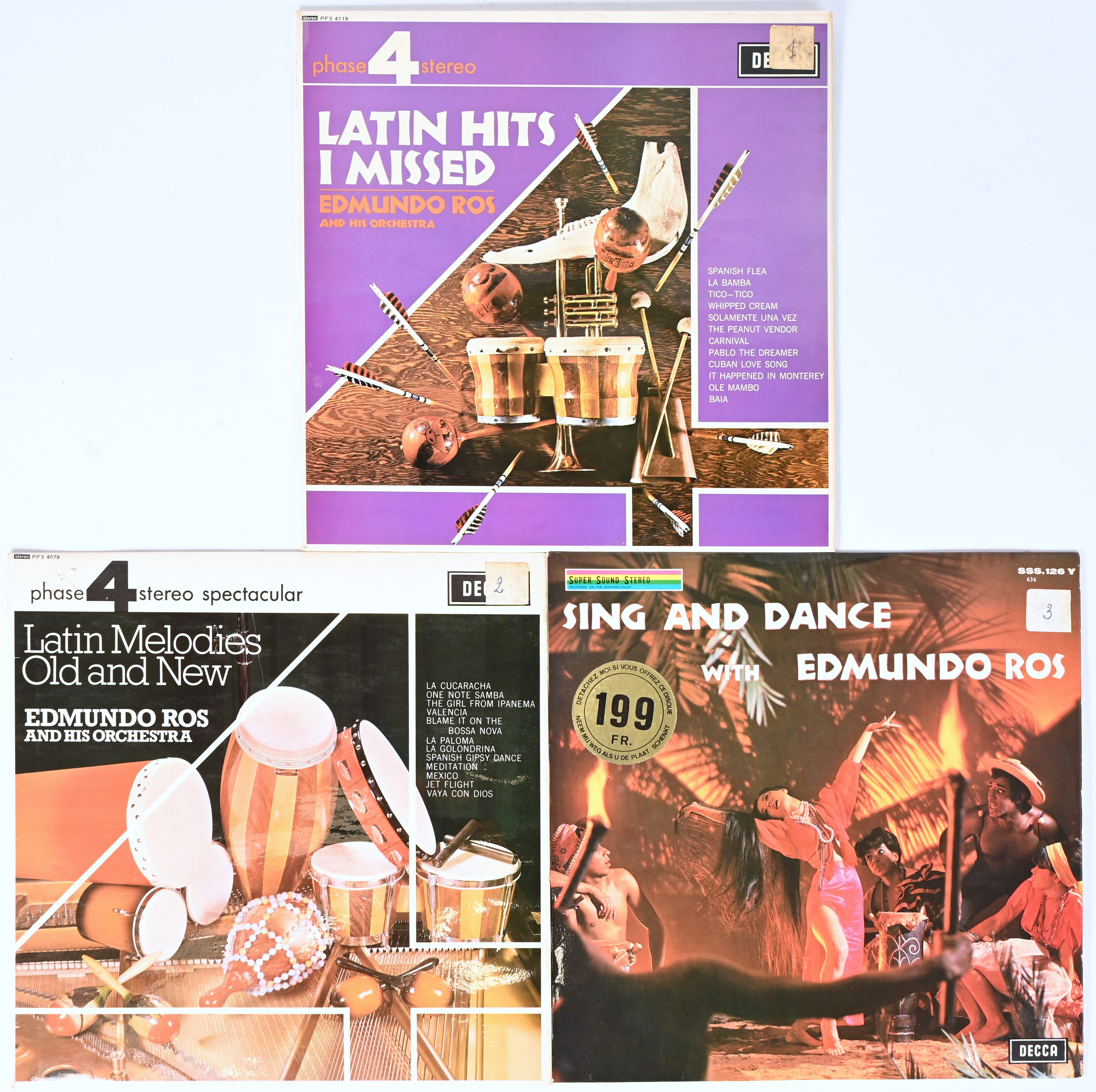 Drie vinylplaten: Edmundo Ross: Sing and Dance with - sss126y, Latin Hits I Missed - PFS4119 en Latin Melodies old and new - PFS4079 Drie vinylplaten: Edmundo Ross: Sing and Dance with - sss126y, Latin Hits I Missed - PFS4119 en Latin Melodies old and new - PFS4079.