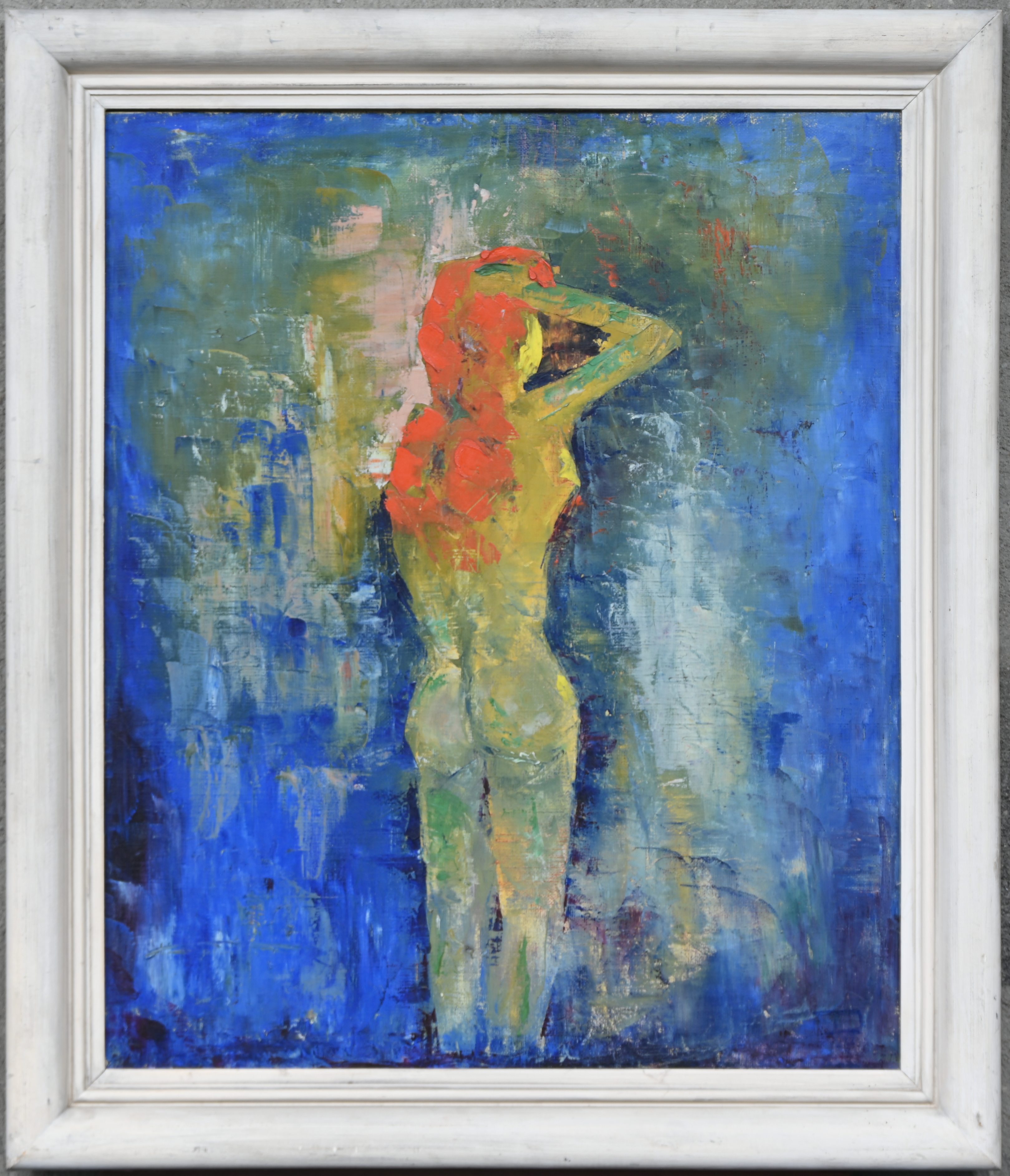 ‘Staand naakt’, een abstract impressionistisch olieverfschilderij op doek. Gemonogrameerd ‘D’ en getekend op de rug ‘J. Dierckx’ ‘Staand naakt’, een abstract impressionistisch olieverfschilderij op doek. Gemonogrameerd ‘D’ en getekend op de rug ‘J. Dierckx’.