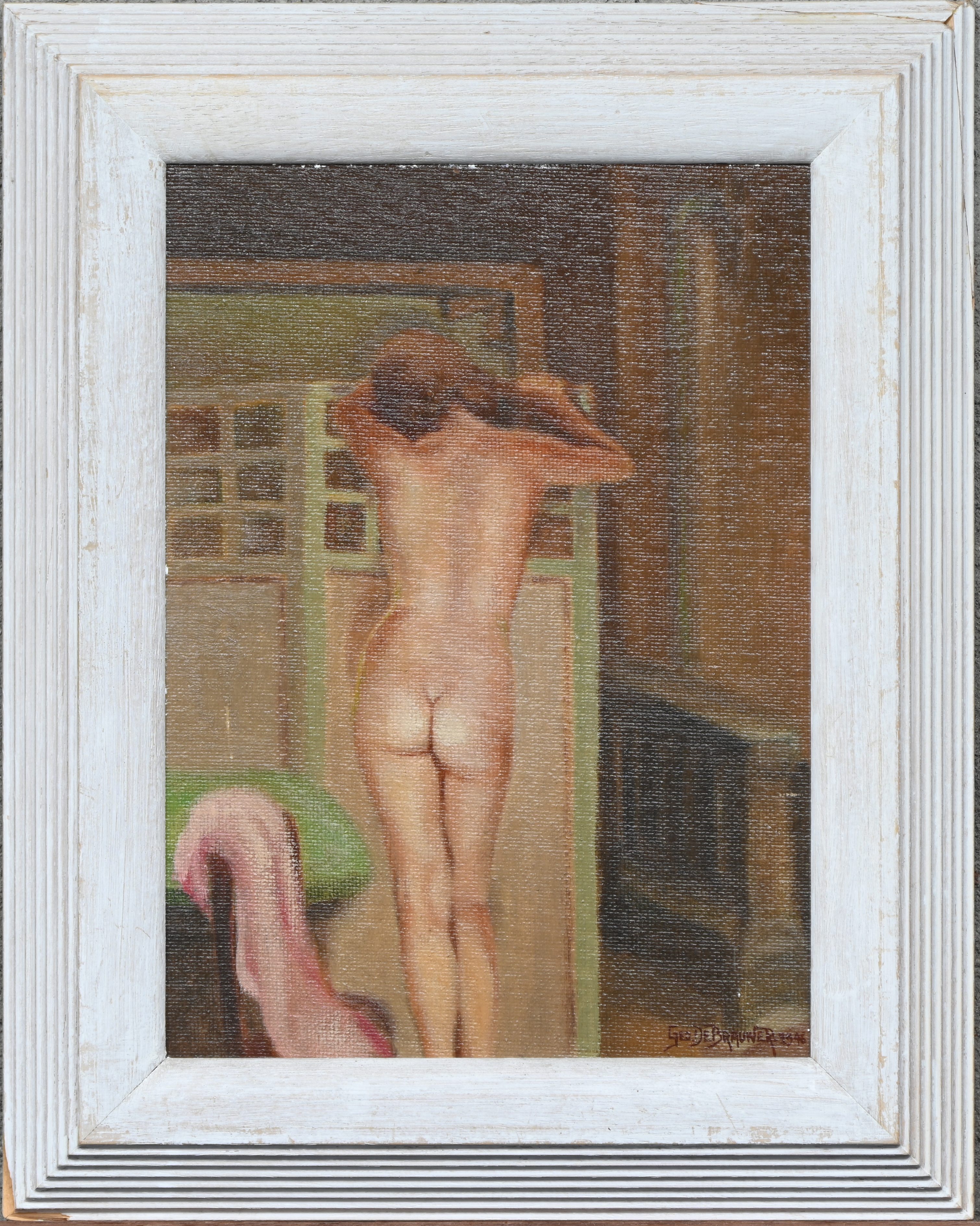‘Staand Naakt’, een olieverfschilderij op paneel. Gesigneerd en gedateerd 1946 ‘Staand Naakt’, een olieverfschilderij op paneel. Gesigneerd en gedateerd 1946.
