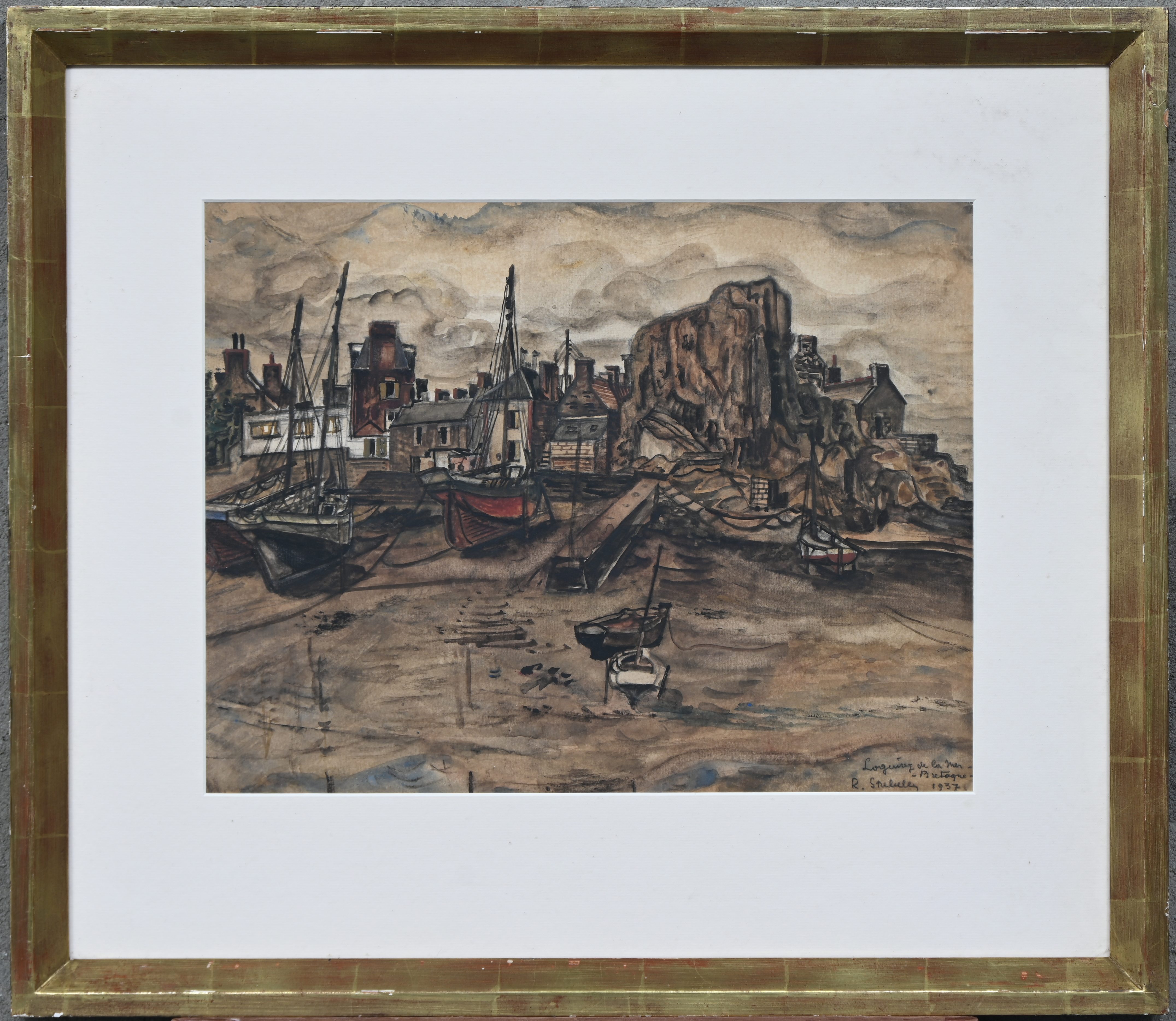 ‘Longuivy de la Mer, Bretagne’, een aquarel. Gesigneerd en gedateerd 1937 ‘Longuivy de la Mer, Bretagne’, een aquarel. Gesigneerd en gedateerd 1937.