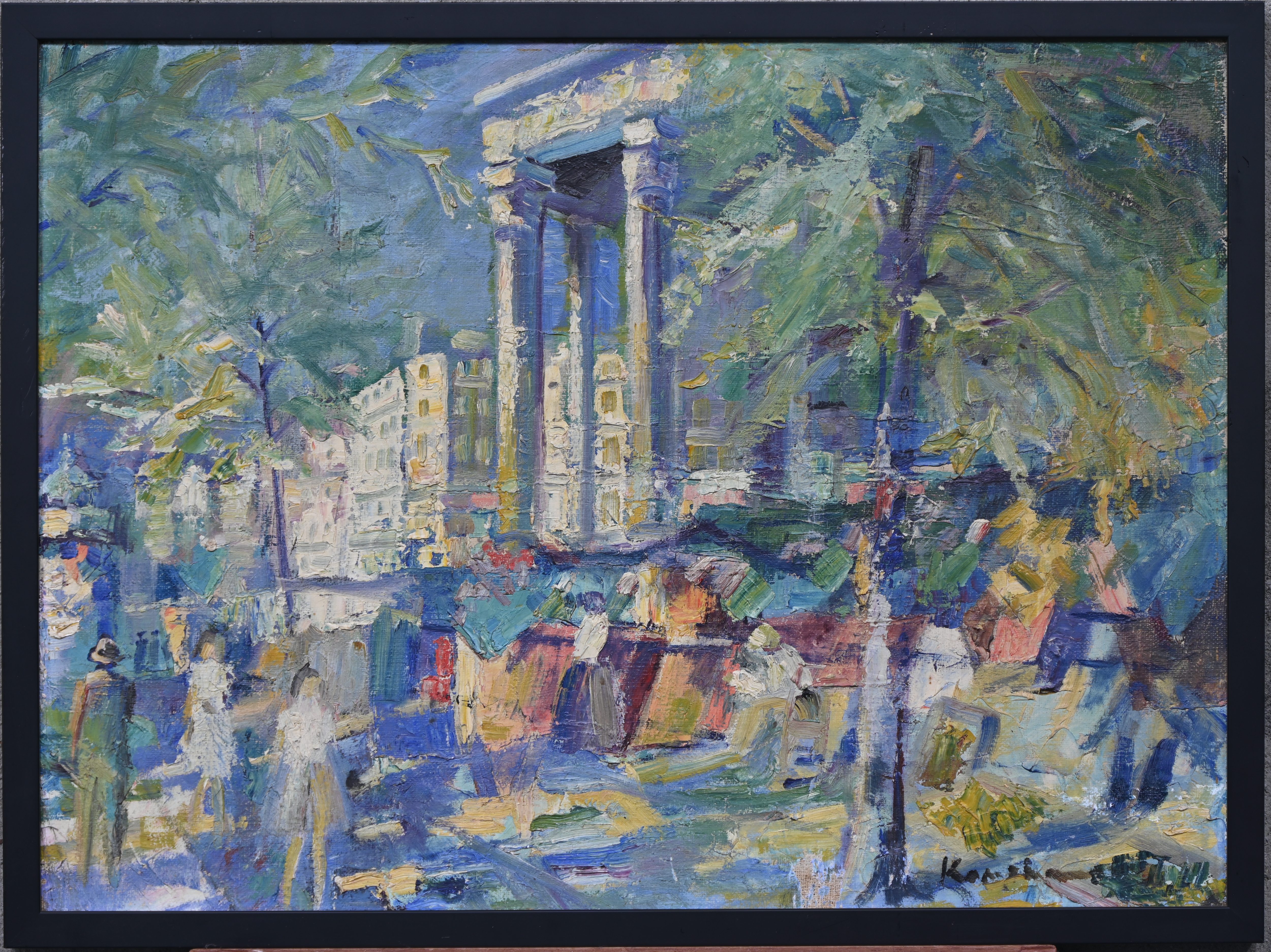 ‘Impressionistisch straatbeeld’, een impasto olieverfschilderij op doek. Gesigneerd ‘Impressionistisch straatbeeld’, een impasto olieverfschilderij op doek. Gesigneerd.