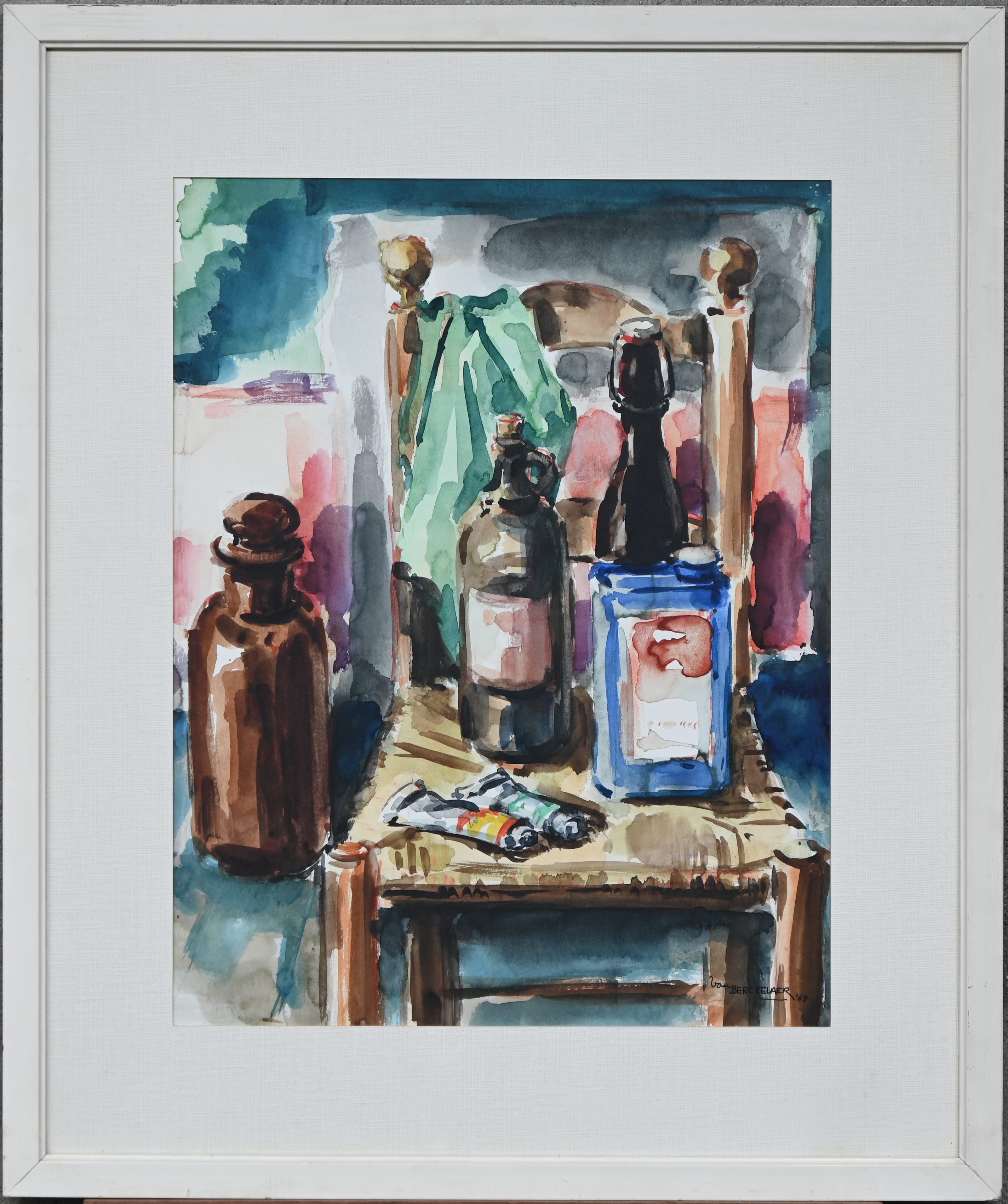 ‘In het atelier’, een aquarel op papier. Gesigneerd en gedateerd ‘69 ‘In het atelier’, een aquarel op papier. Gesigneerd en gedateerd ‘69.