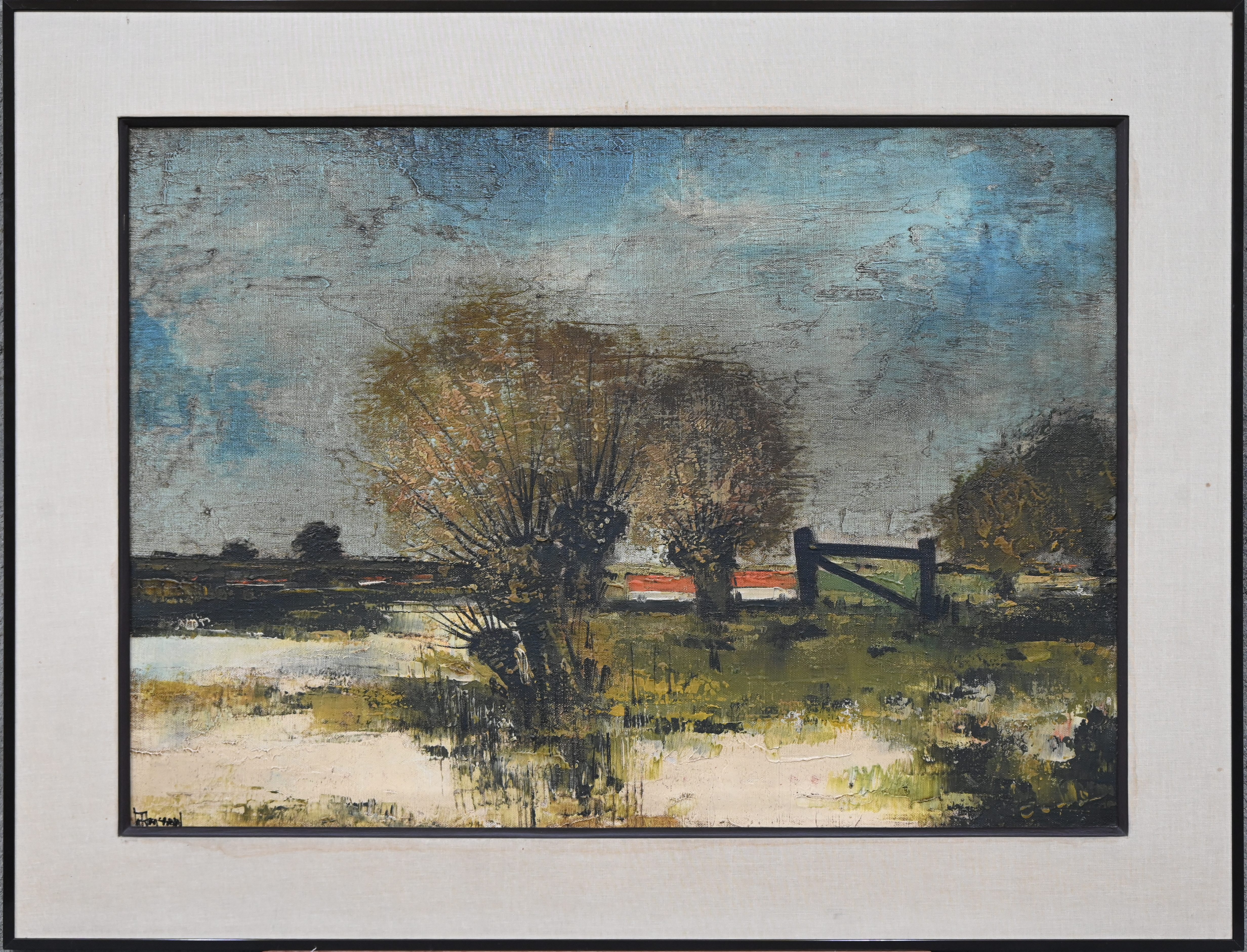 ‘Landschap met knotwilgen’, een olieverfschilderij op doek. Gesigneerd linksonder ‘Landschap met knotwilgen’, een olieverfschilderij op doek. Gesigneerd linksonder.