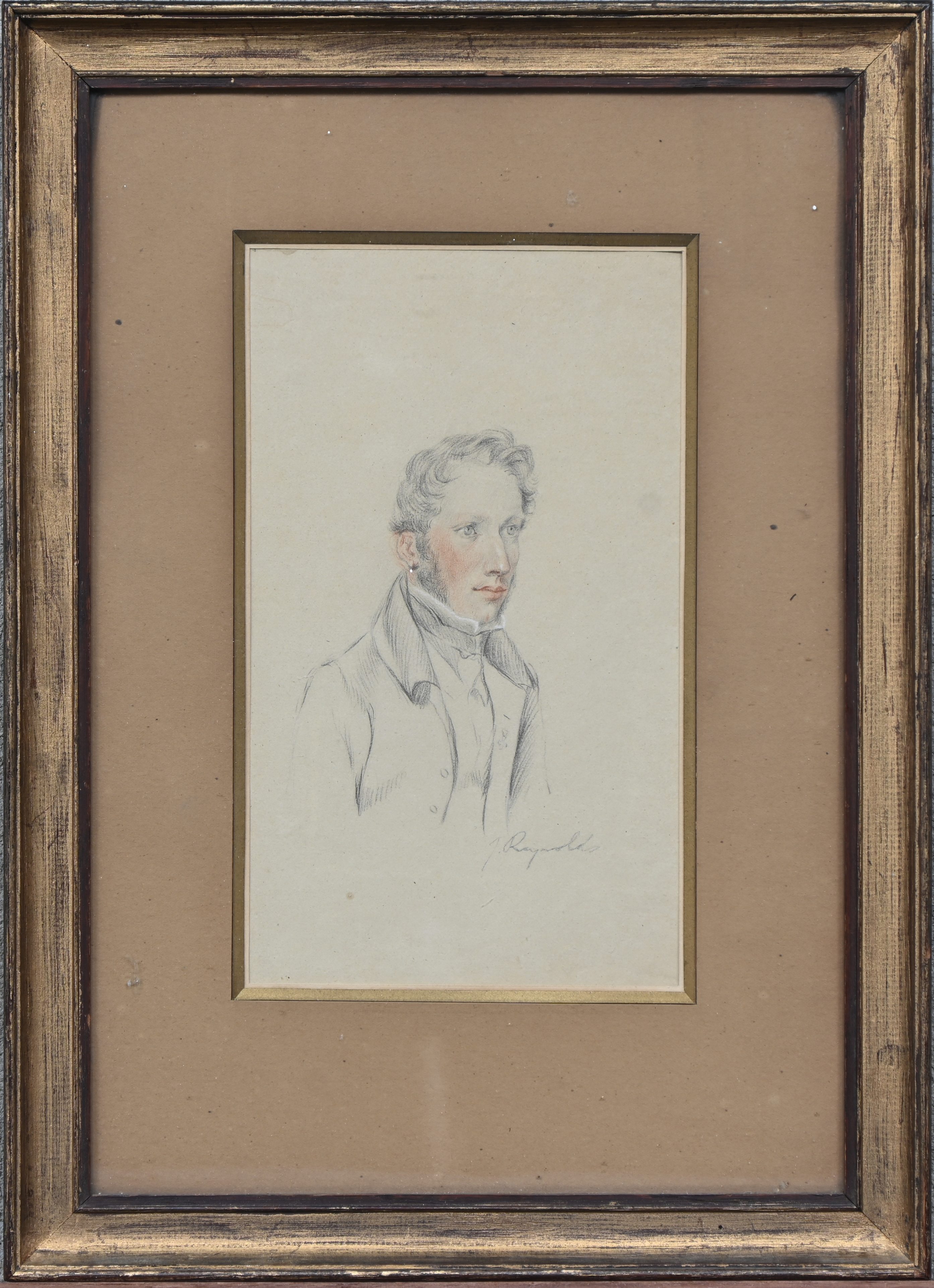 ‘Portretstudie van een jonge man’, potlood op papier. Getekend: J. Reynolds ‘Portretstudie van een jonge man’, potlood op papier. Getekend: J. Reynolds.