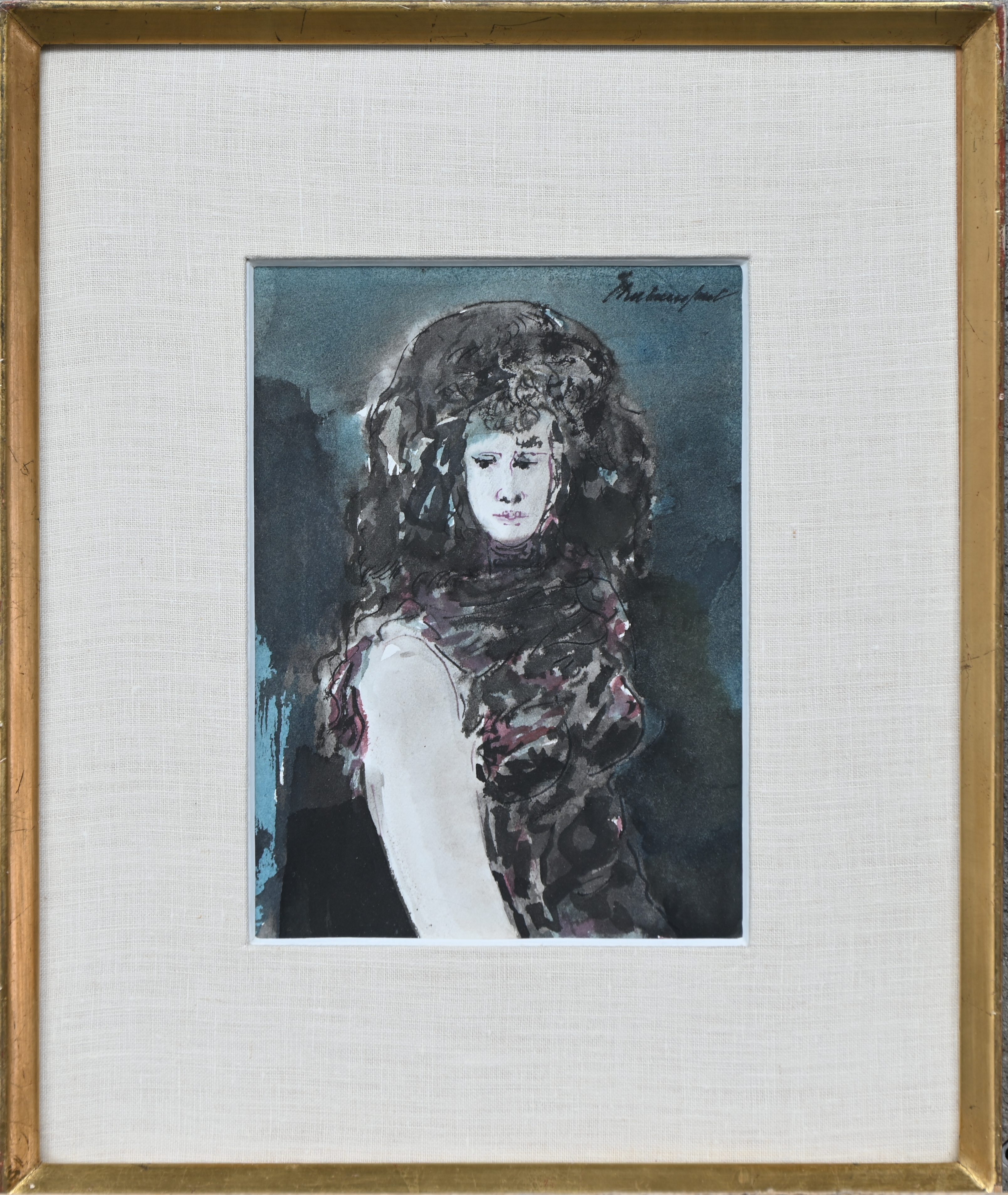 ‘Portret van een jonge vrouw’, gemengde techniek op papier. Gesigneerd ‘Portret van een jonge vrouw’, gemengde techniek op papier. Gesigneerd.