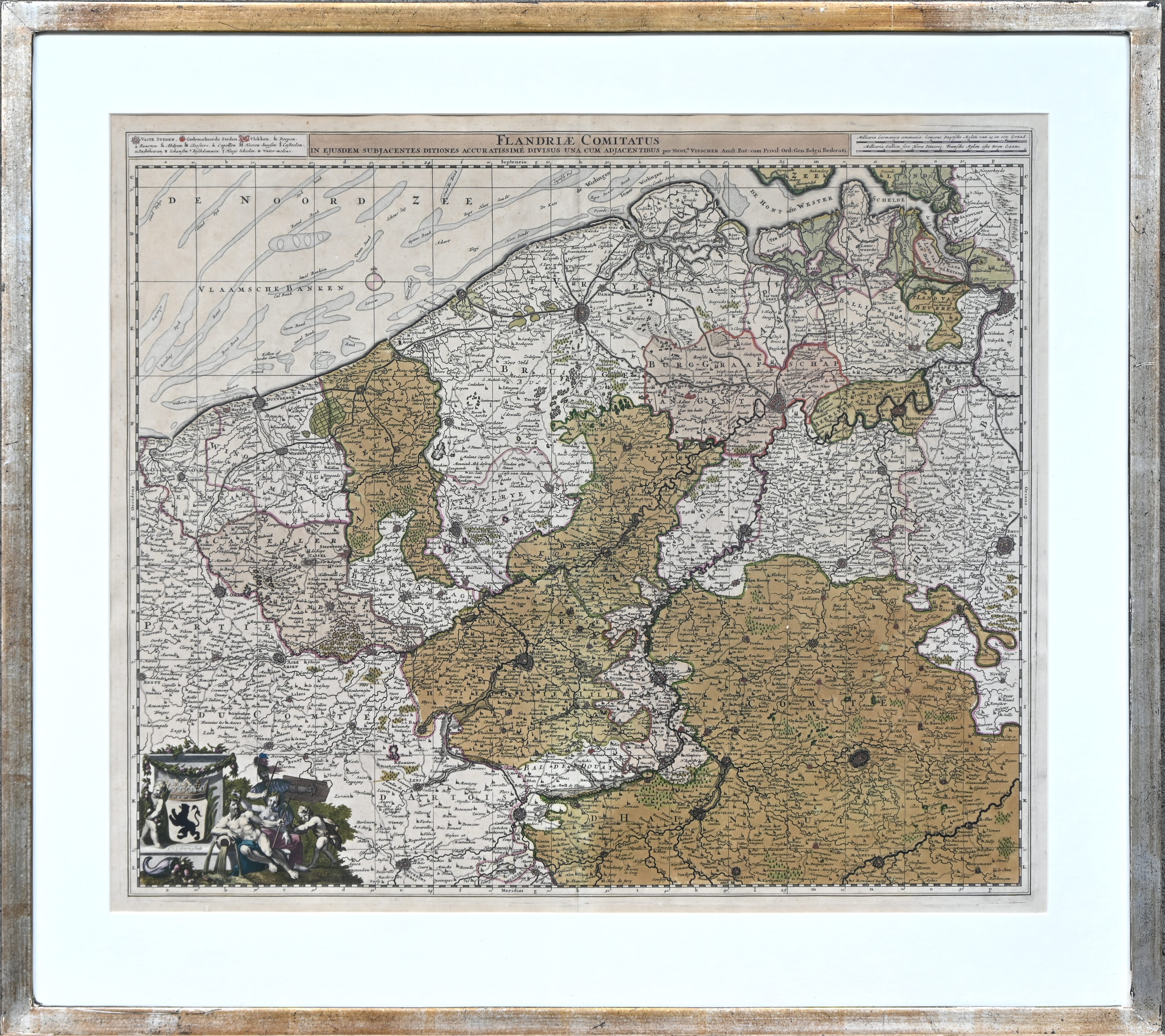 ‘Flandriae Comitatus’, een antieke ingekleurde landkaart met centrale vouw ‘Flandriae Comitatus’, een antieke ingekleurde landkaart met centrale vouw.