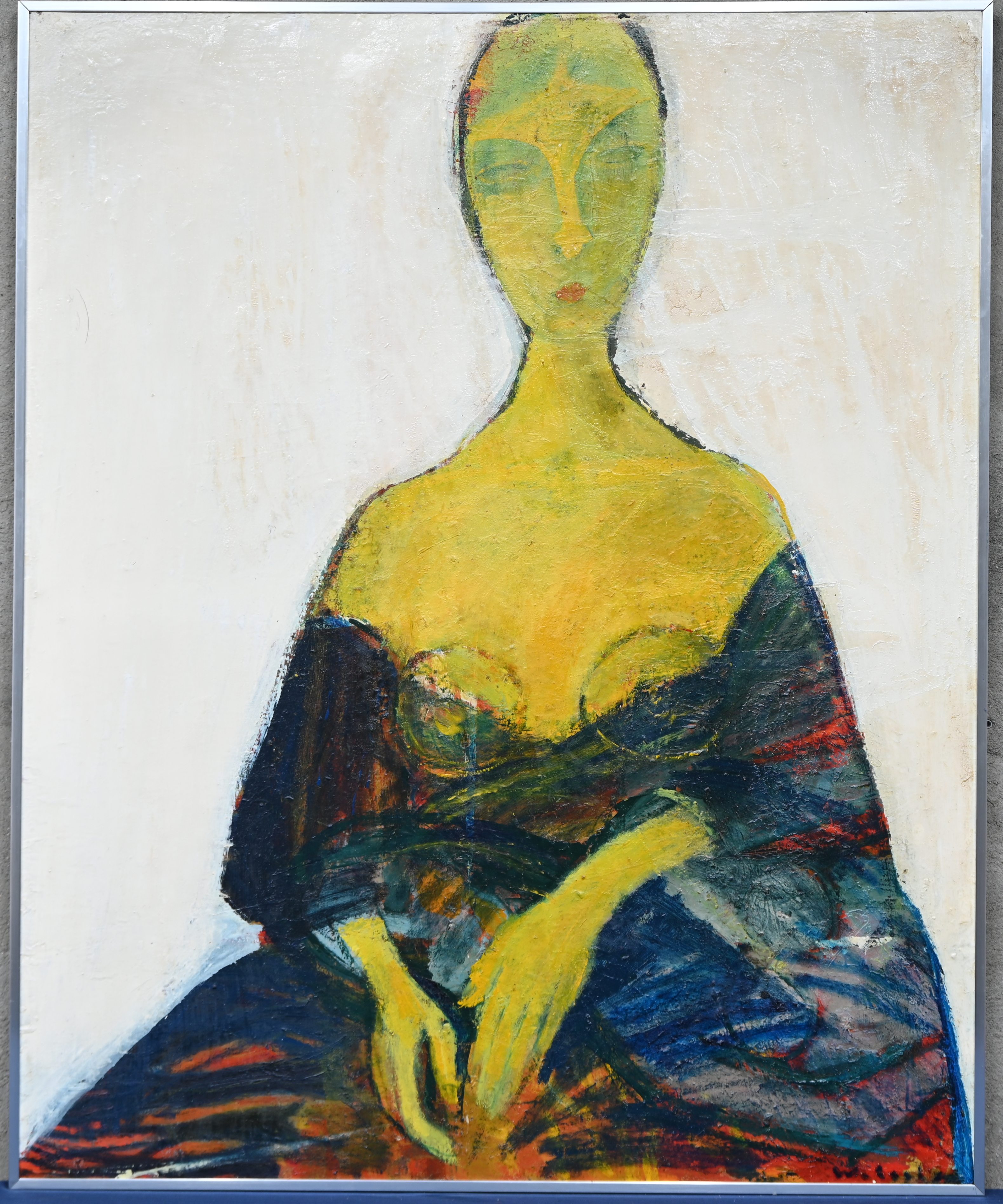 ‘Portret van een zittende vrouw’, een abstract impressionistisch olieverfschilderij op doek. Getekend W. Cools ‘Portret van een zittende vrouw’, een abstract impressionistisch olieverfschilderij op doek. Getekend W. Cools.