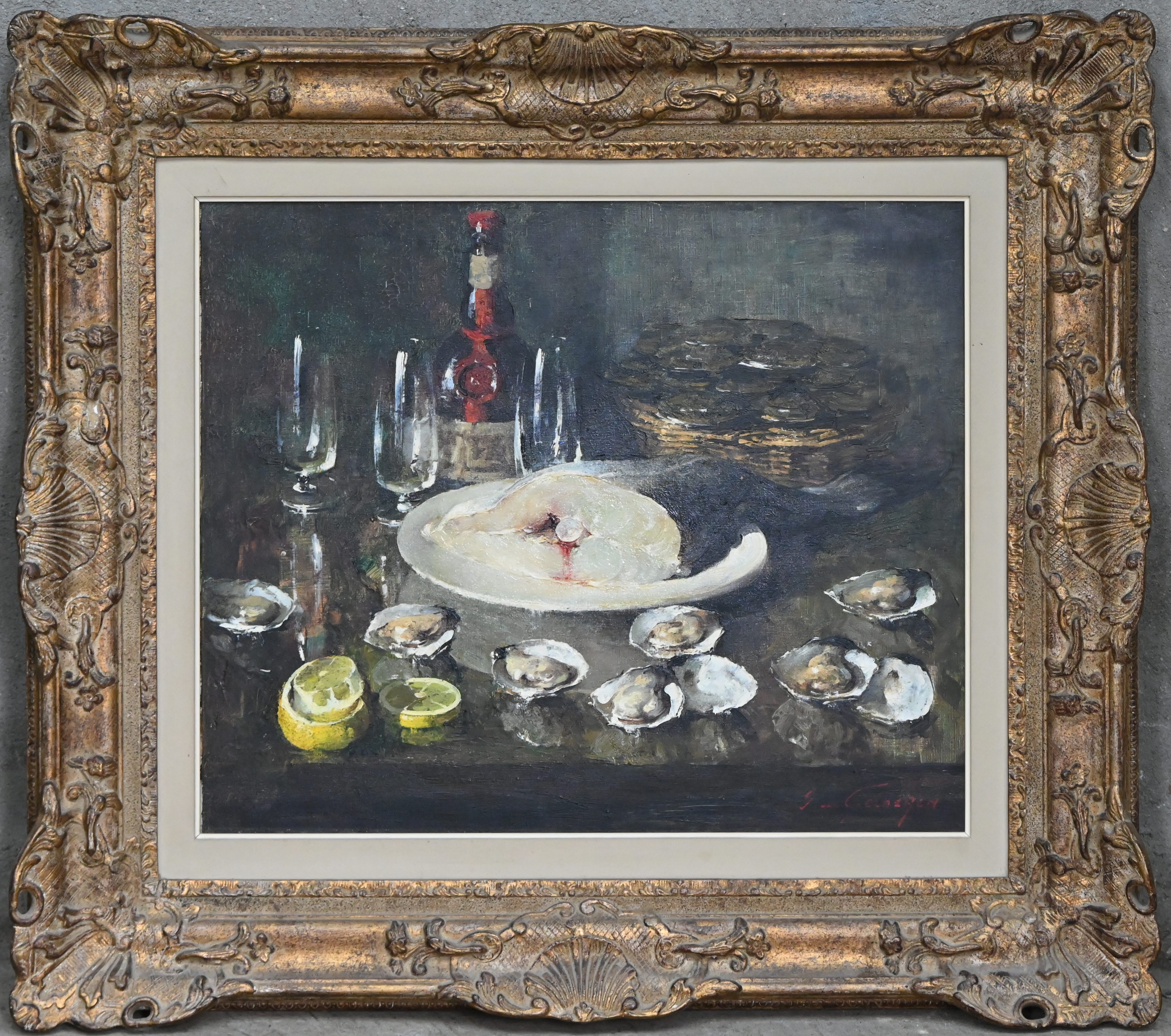 ‘Stilleven met oesters’, een olieverfschilderij op doek. Gesigneerd ‘S. Van Gelderen’ ‘Stilleven met oesters’, een olieverfschilderij op doek. Gesigneerd ‘S. Van Gelderen’.