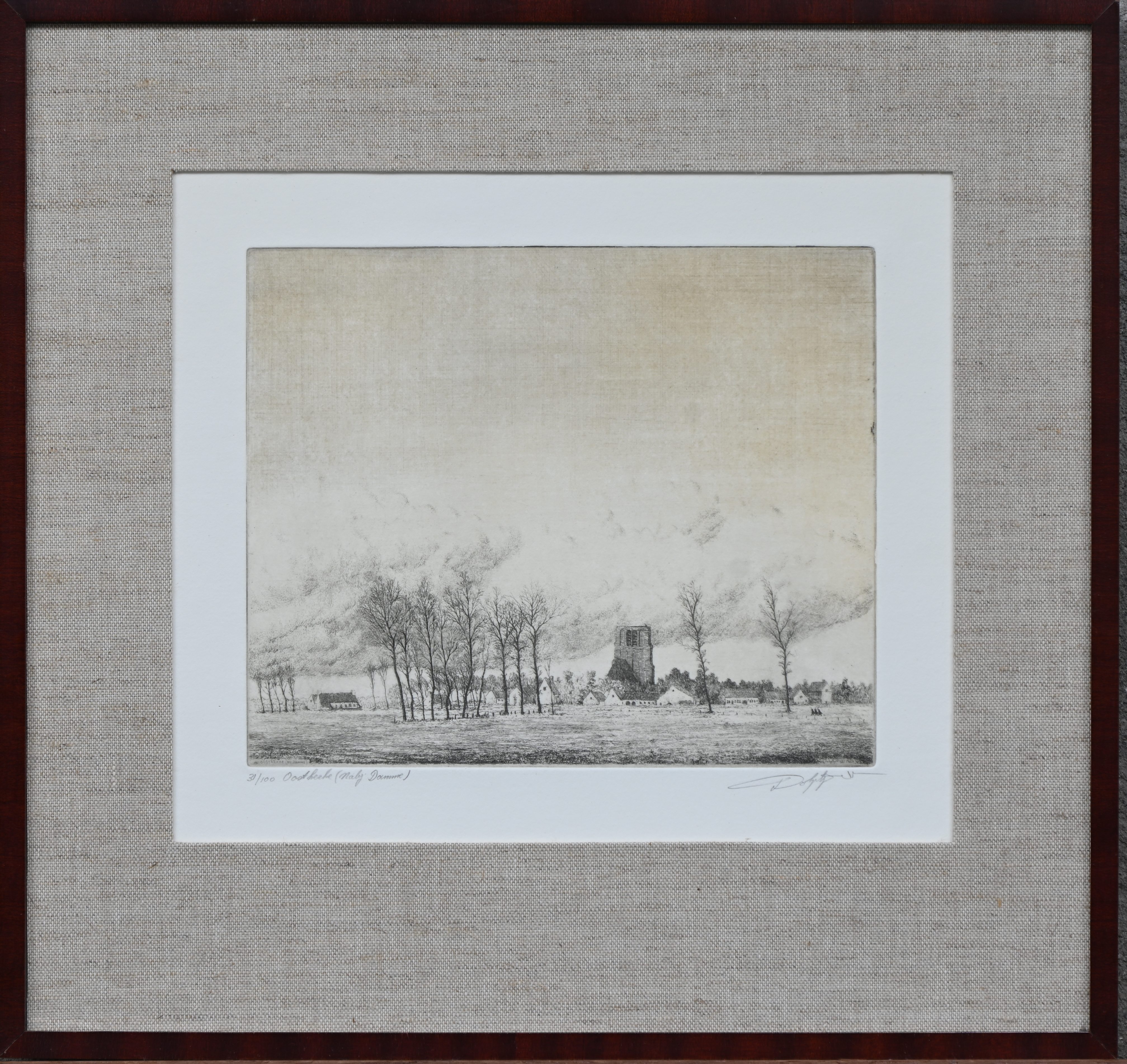 ‘Oostkerke’, een monochrome ets. Gesigneerd binnen en buiten de plaat. Nr. 31 uit een oplage van 100 exemplaren ‘Oostkerke’, een monochrome ets. Gesigneerd binnen en buiten de plaat. Nr. 31 uit een oplage van 100 exemplaren.
