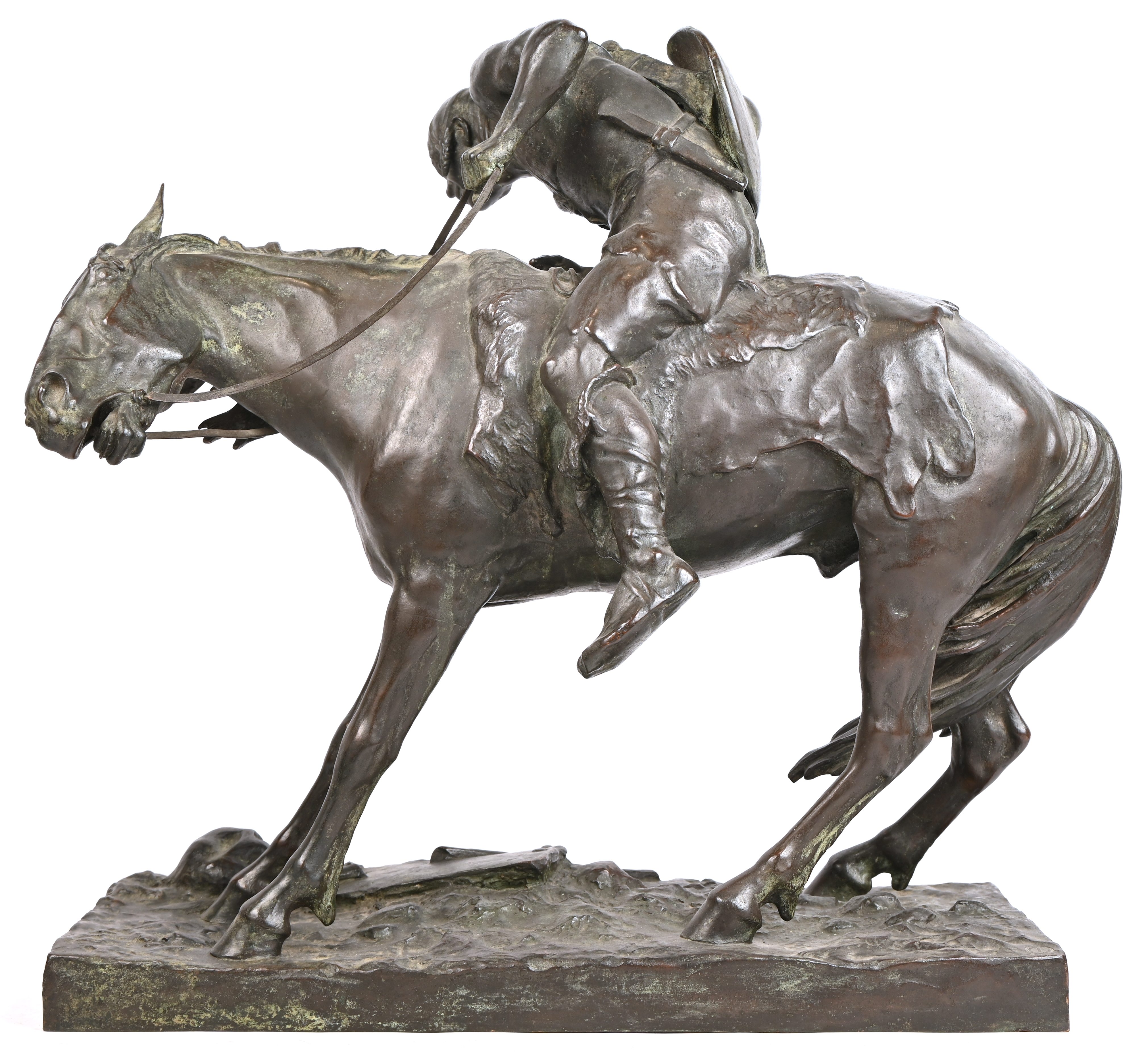 “Hunne zu Pferd”, een bronzen groep, draagt handtekening en het jaartal 1896 “Hunne zu Pferd”, een bronzen groep, draagt handtekening en het jaartal 1896.