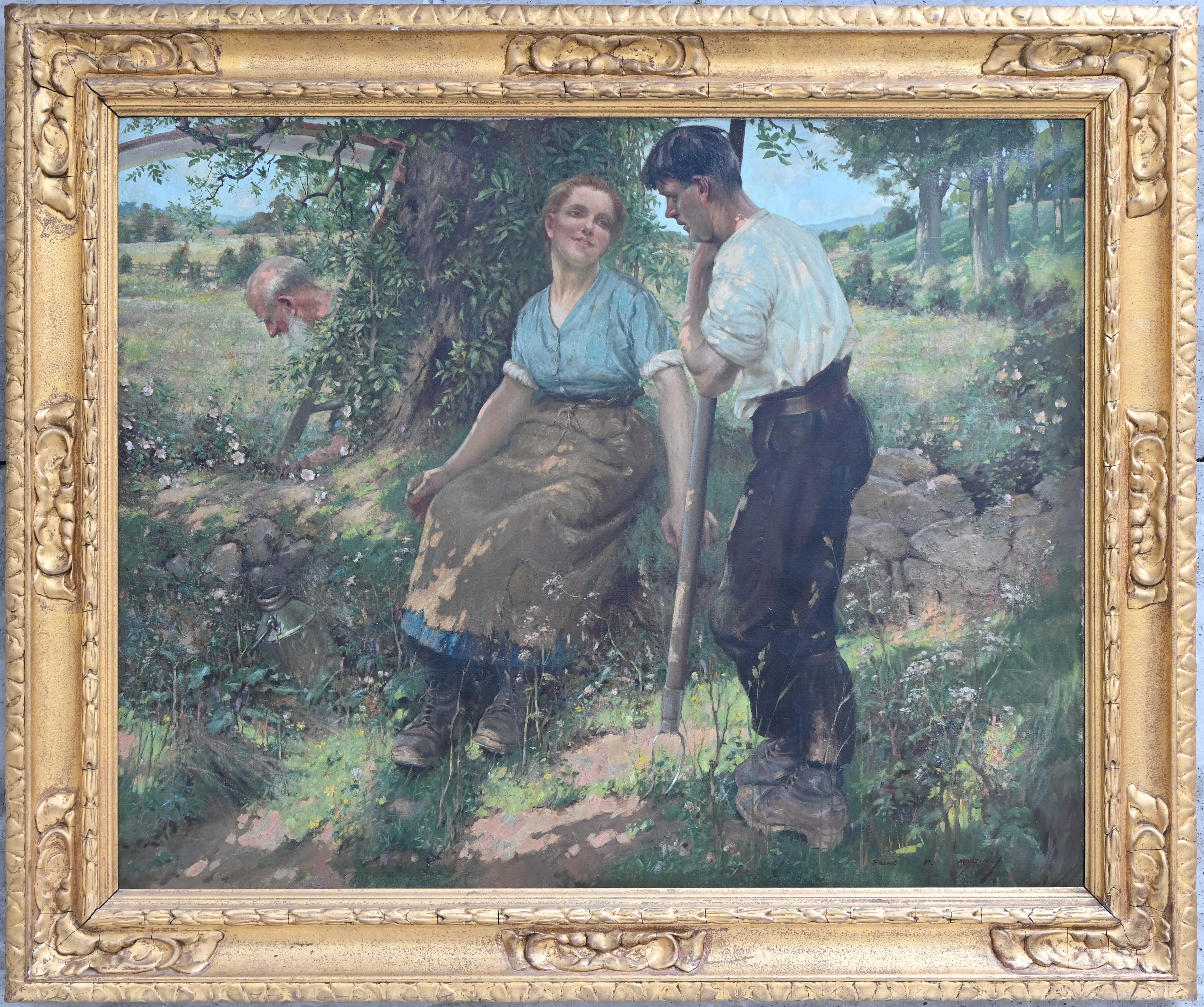 ‘Het jonge koppel en de dood’, een academisch olieverfschilderij op doek. Gesigneerd ‘Franc. P. Martin’ ‘Het jonge koppel en de dood’, een academisch olieverfschilderij op doek. Gesigneerd ‘Franc. P. Martin’.