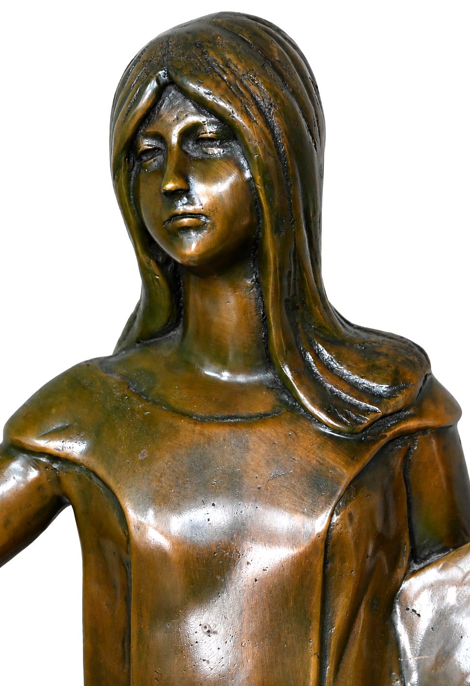 ‘Vrouwenfiguur met zwaard en boek’, allegorie op vrouwe justitia. Een beeld van gepatineerd brons, in de stijl van Paul Ludwig Kowalczewski. Op een zwarte marmeren basis. Niet gesigneerd ‘Vrouwenfiguur met zwaard en boek’, allegorie op vrouwe justitia. Een beeld van gepatineerd brons, in de stijl van Paul Ludwig Kowalczewski. Op een zwarte marmeren basis. Niet gesigneerd.