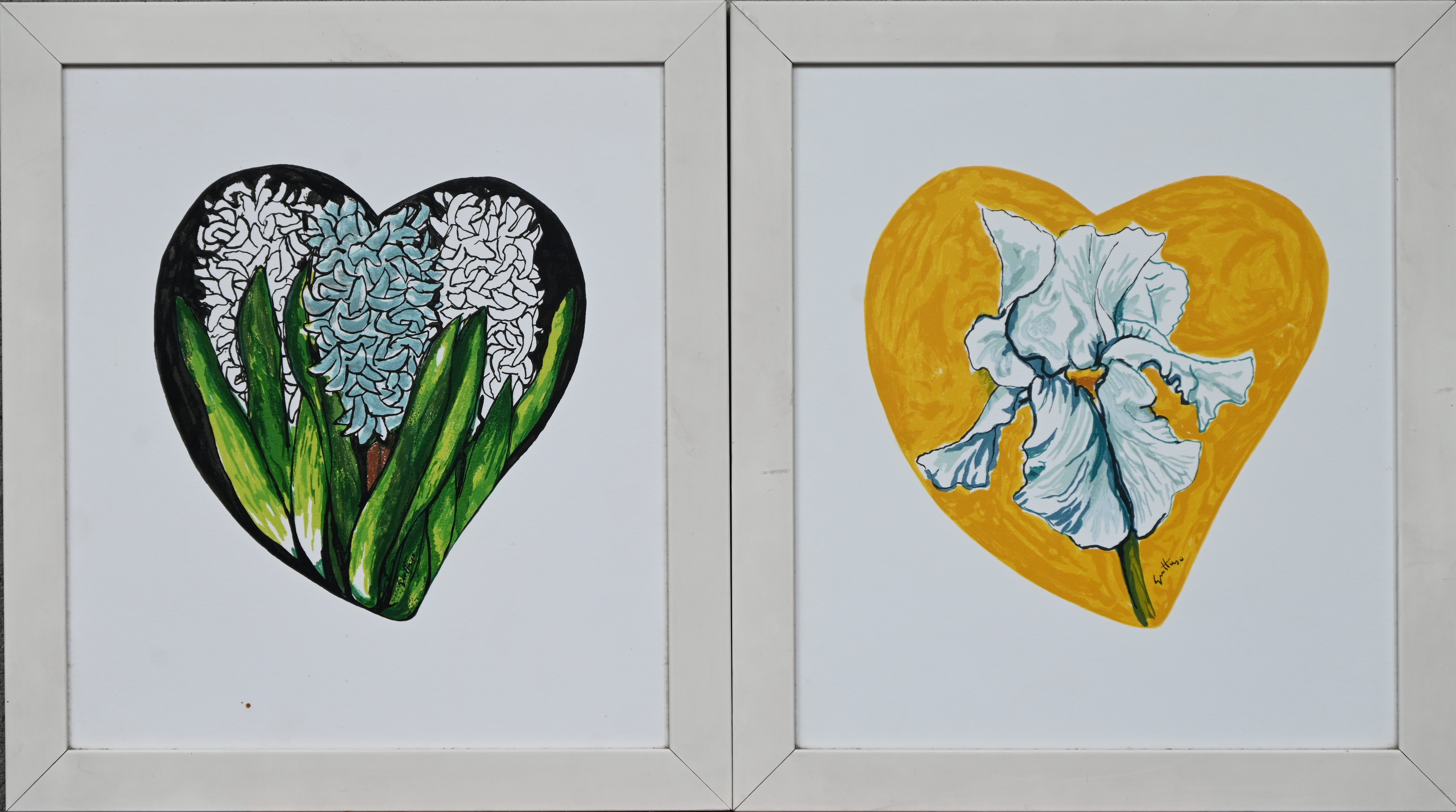 Twee composities met bloemen, gemengde techniek op papier. Gesigneerd: Guttuso Twee composities met bloemen, gemengde techniek op papier. Gesigneerd: Guttuso.