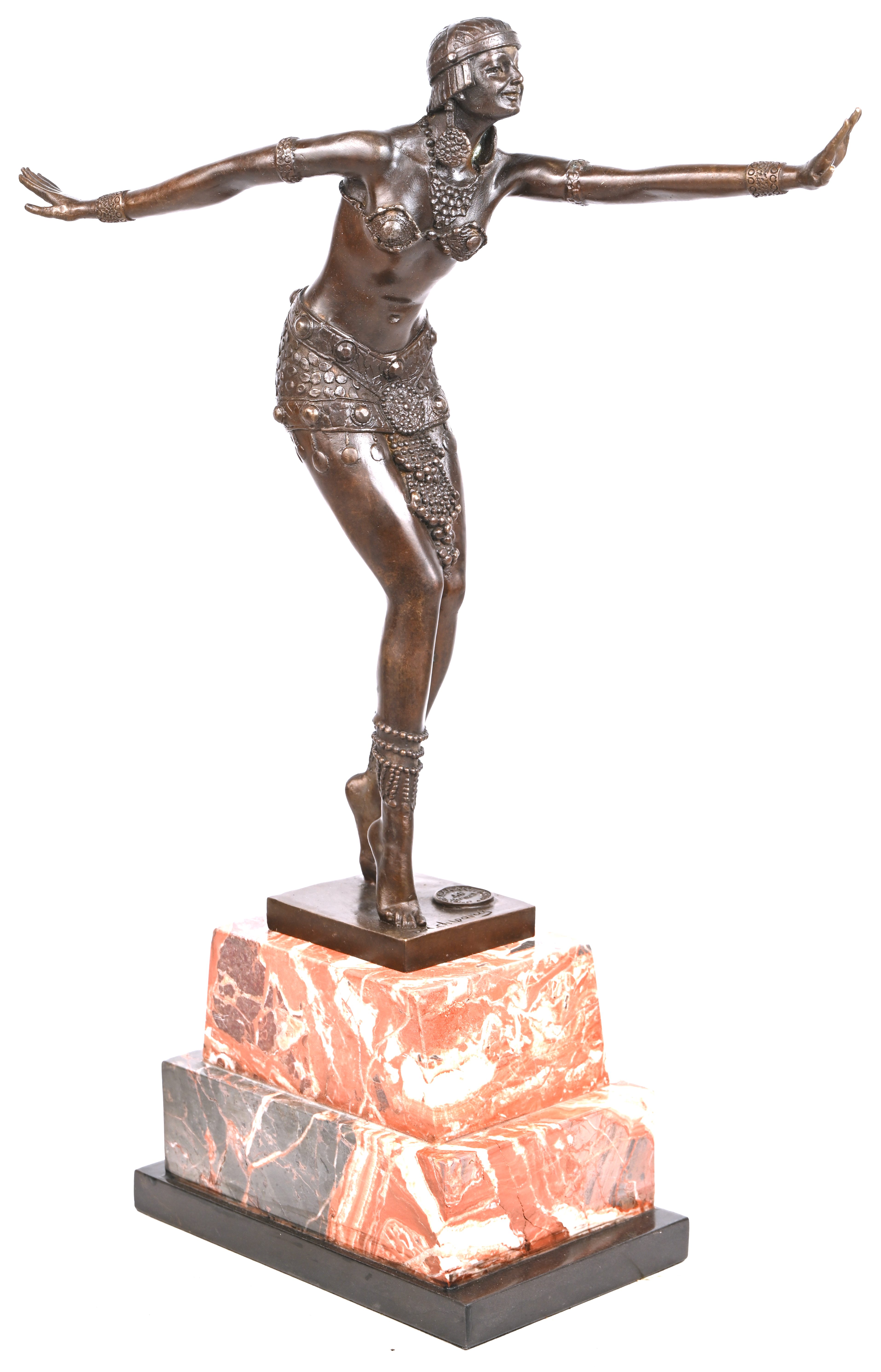 “Danseres”. Een bronzen beeld op marmeren voet. Naar Chipparus “Danseres”. Een bronzen beeld op marmeren voet. Naar Chipparus.