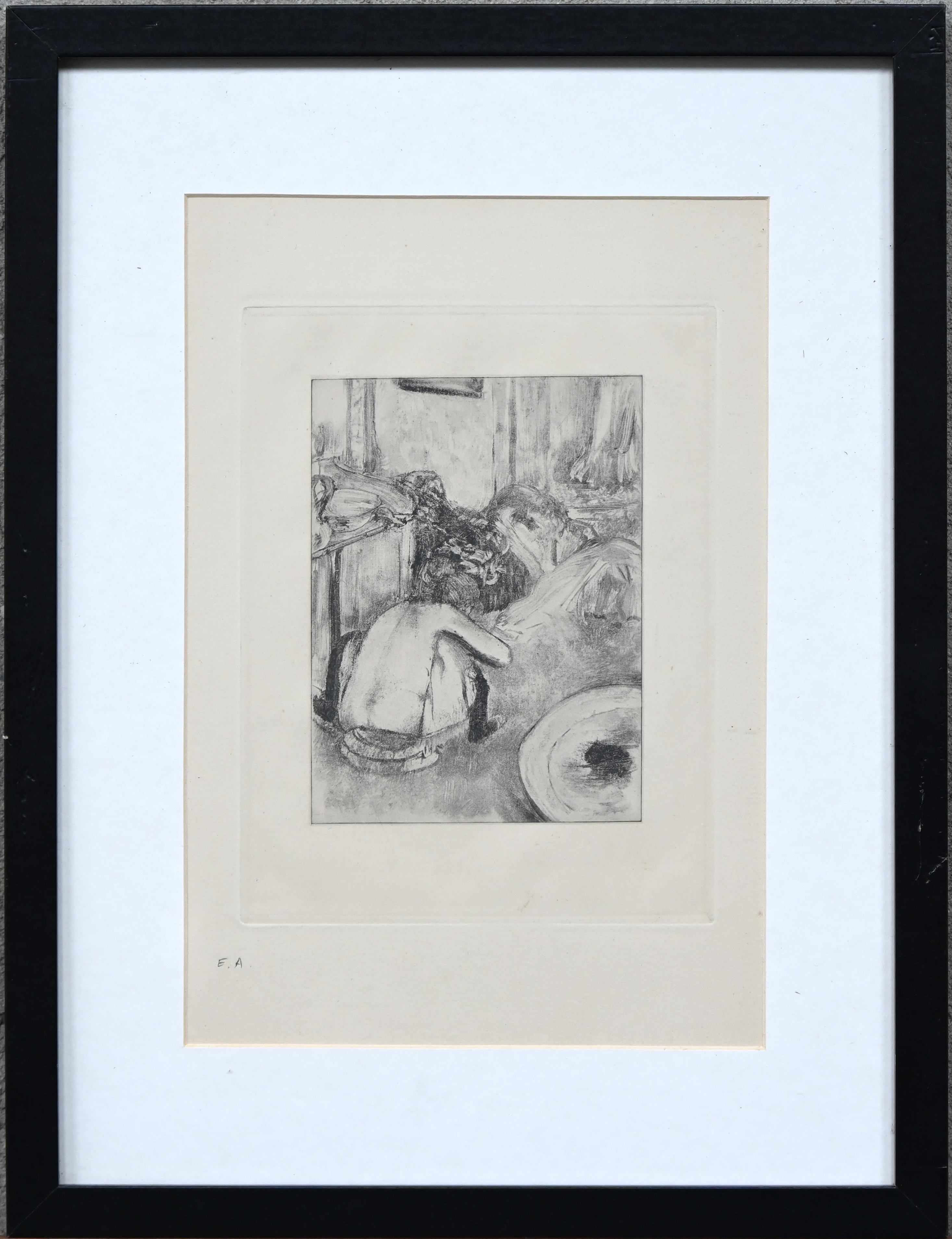 Een ets naar Edgar Degas, ‘Le Tube’ ter illustratie voor de novelle van Guy de Monpassant Een ets naar Edgar Degas, ‘Le Tube’ ter illustratie voor de novelle van Guy de Monpassant.