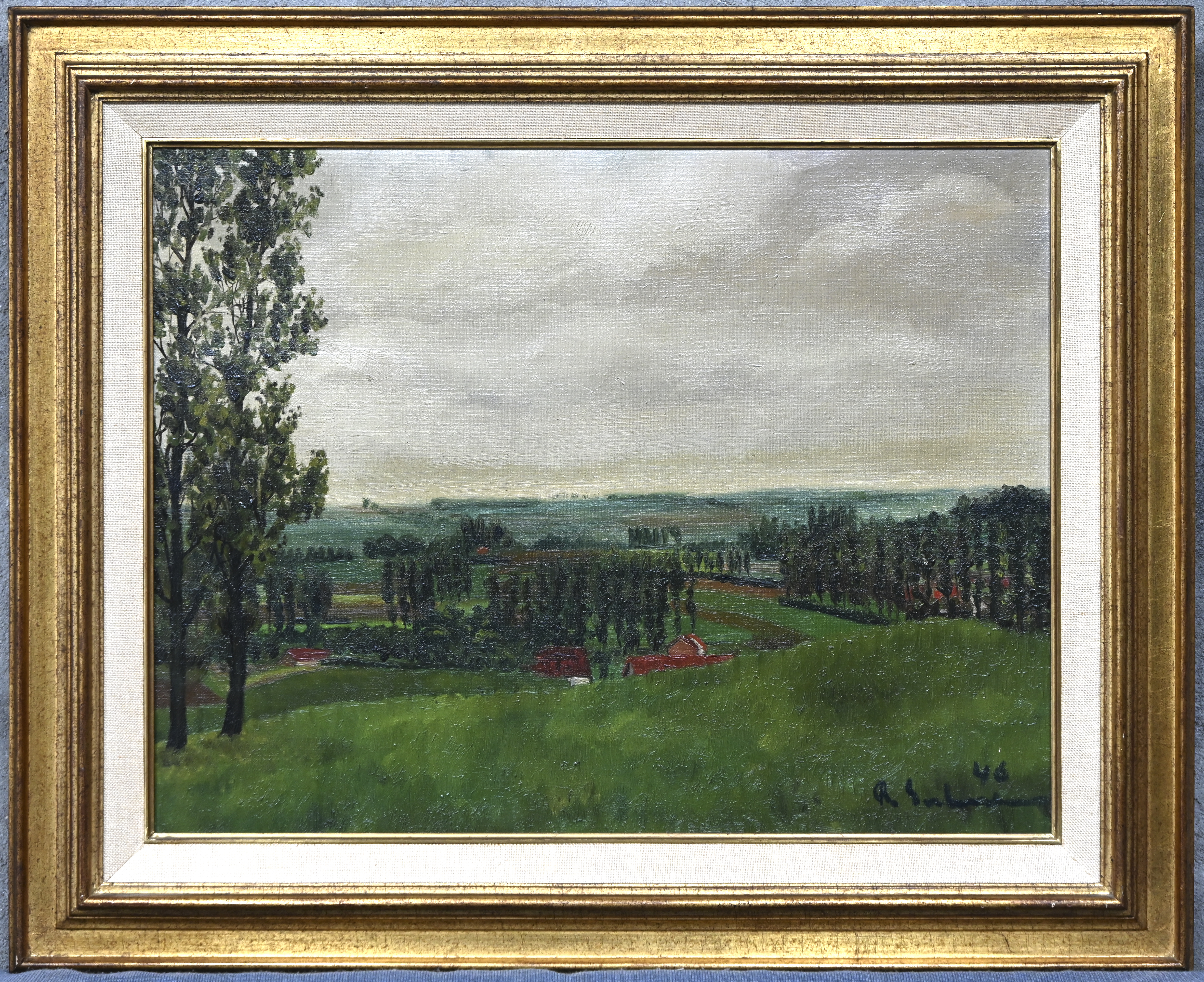“Paysage panorama temps gris”. Olieverf op doek. Gesigneerd R. Salme “Paysage panorama temps gris”. Olieverf op doek. Gesigneerd R. Salme.