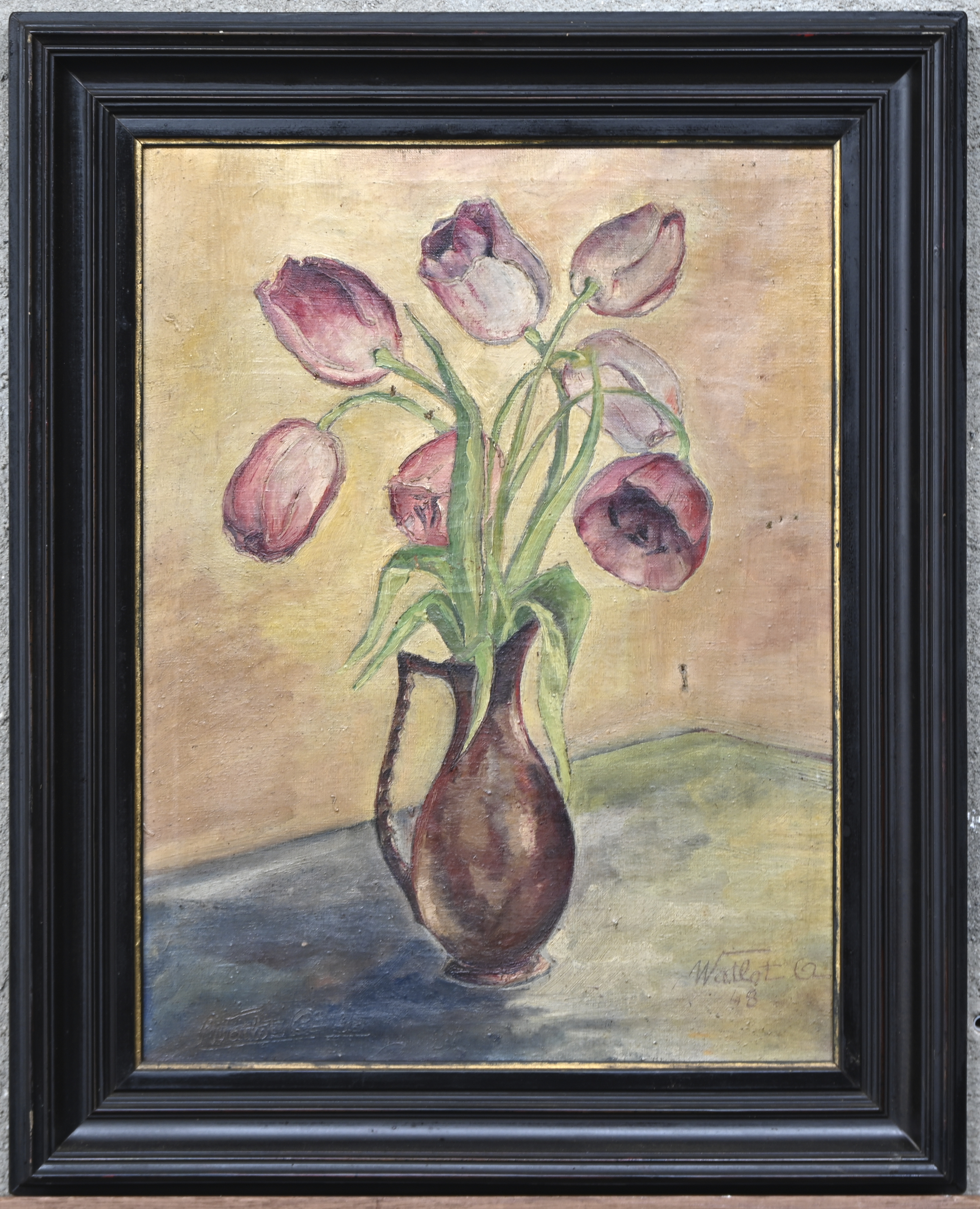 “Bloemenstilleven”. Olieverf op doek. Getekend Watlot A. en gedateerd 1948 “Bloemenstilleven”. Olieverf op doek. Getekend Watlot A. en gedateerd 1948.
